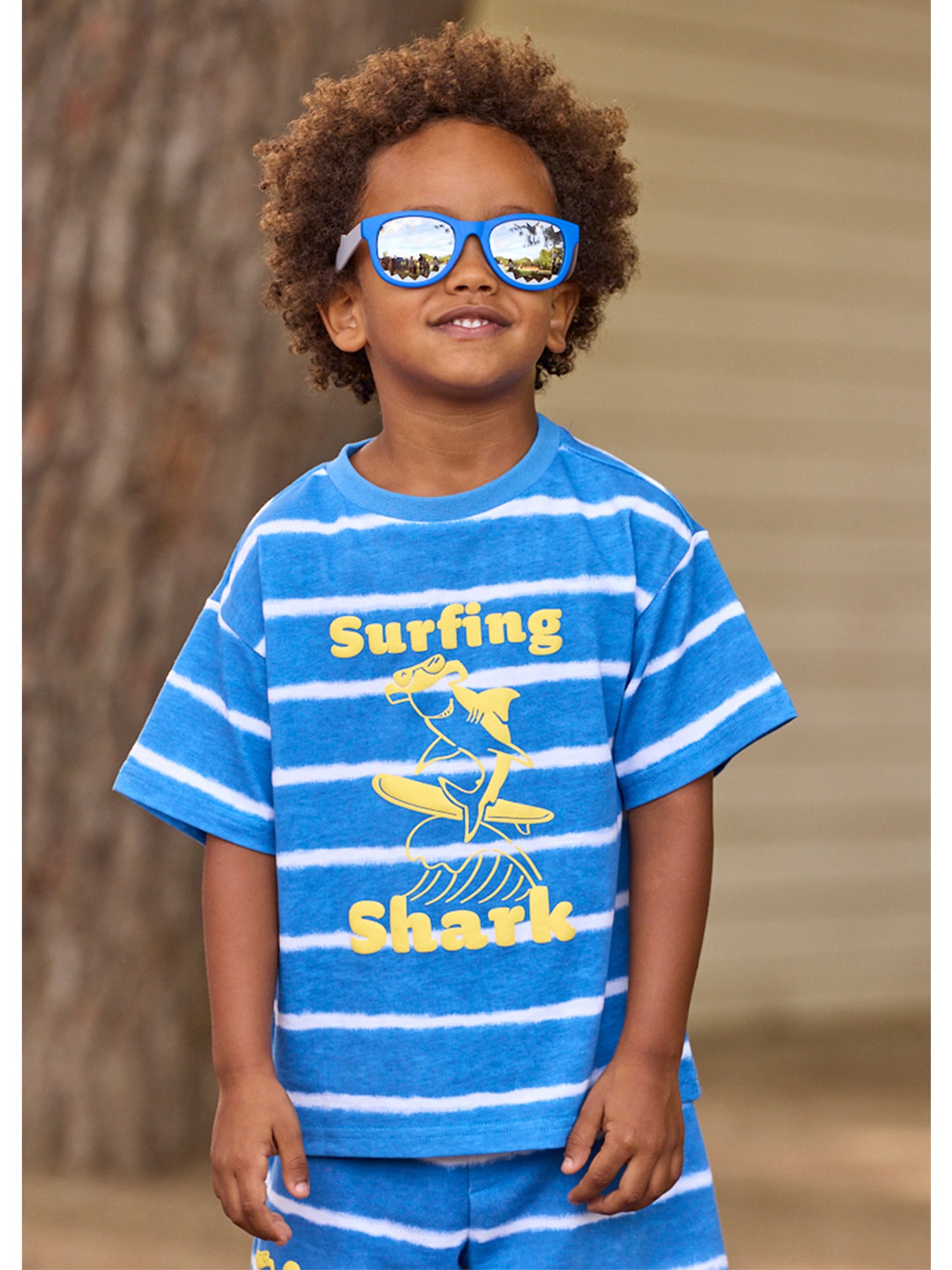 Kids’ Striped Shark Short Sleeve T-Shirt Blue