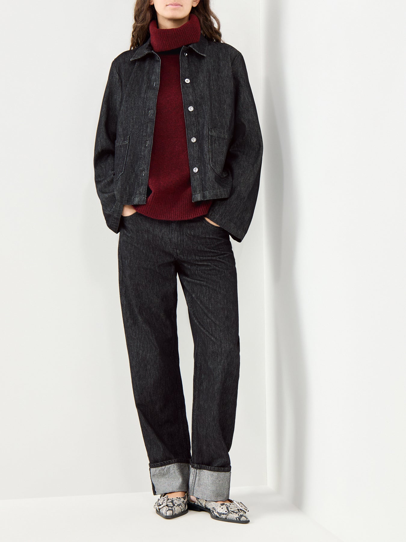 Roll Neck Jumper Relaxed Fit Burgundy