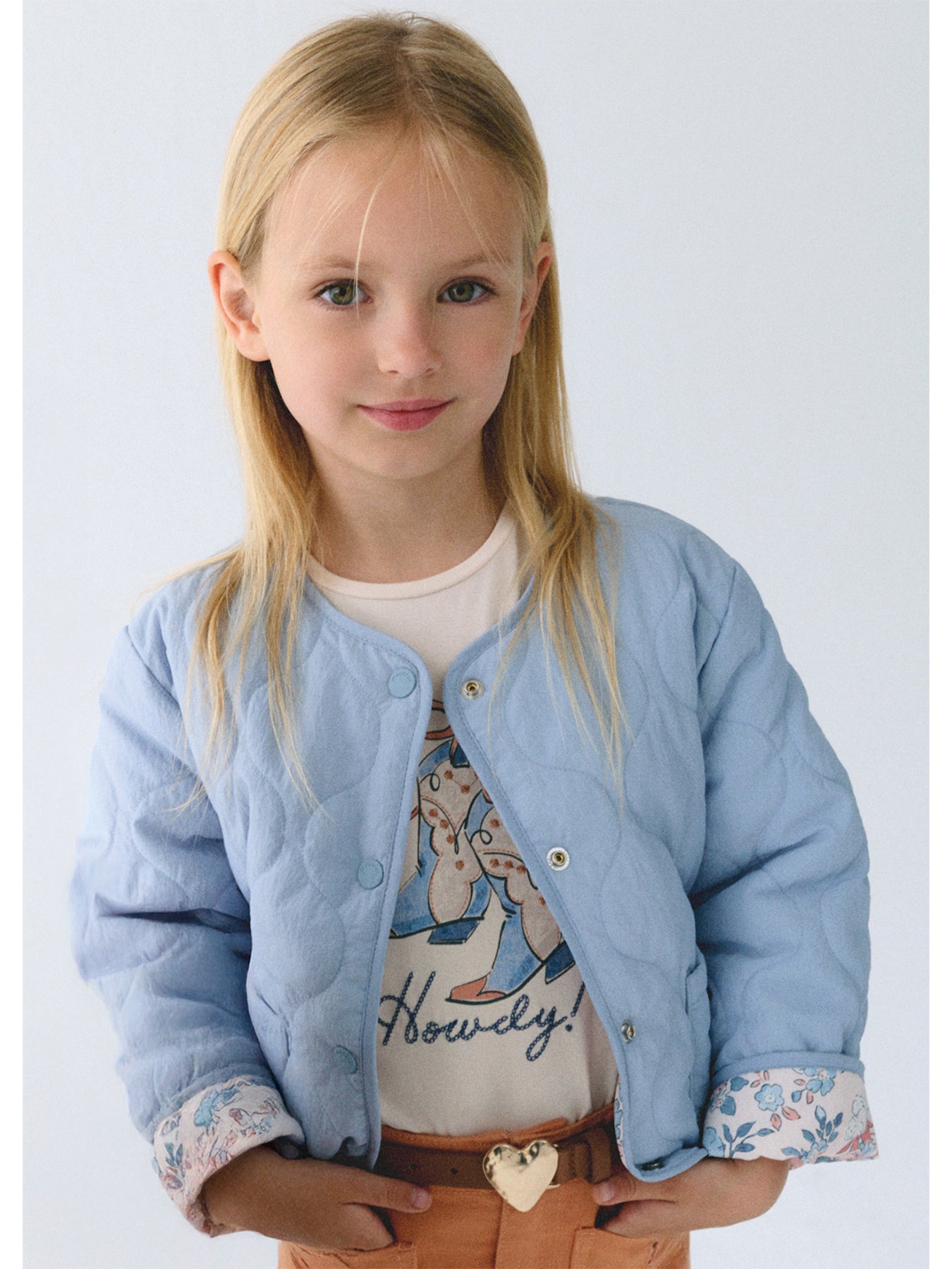 Kids' Reversible Padded Floral Jacket Sky Blue