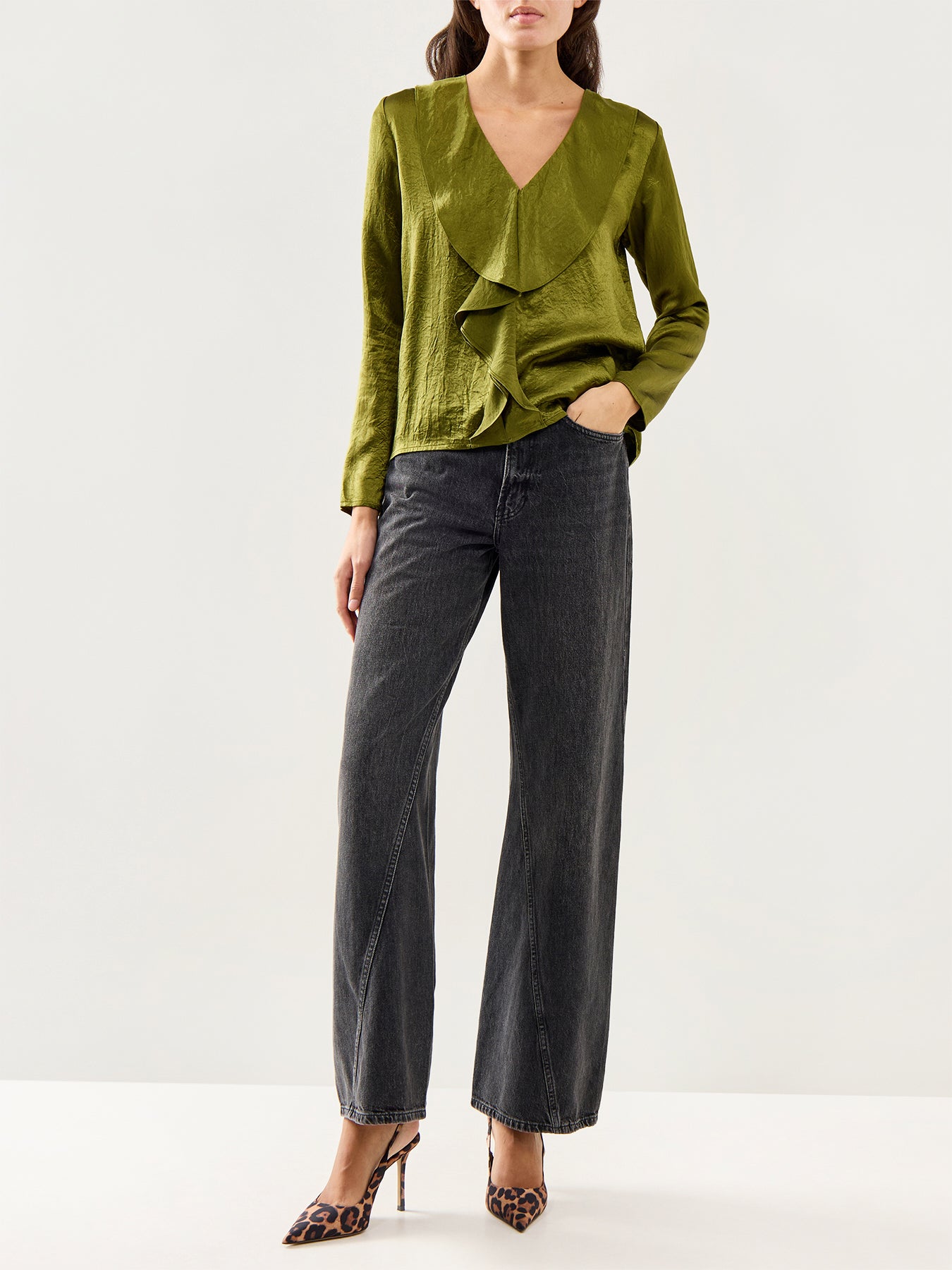 Selene Long-Sleeve V-Neck Top Green