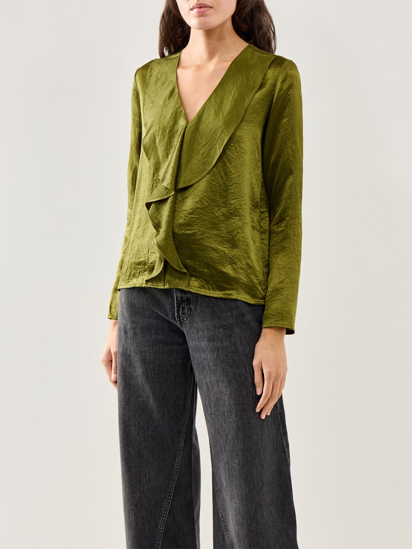 Selene Long-Sleeve V-Neck Top Green