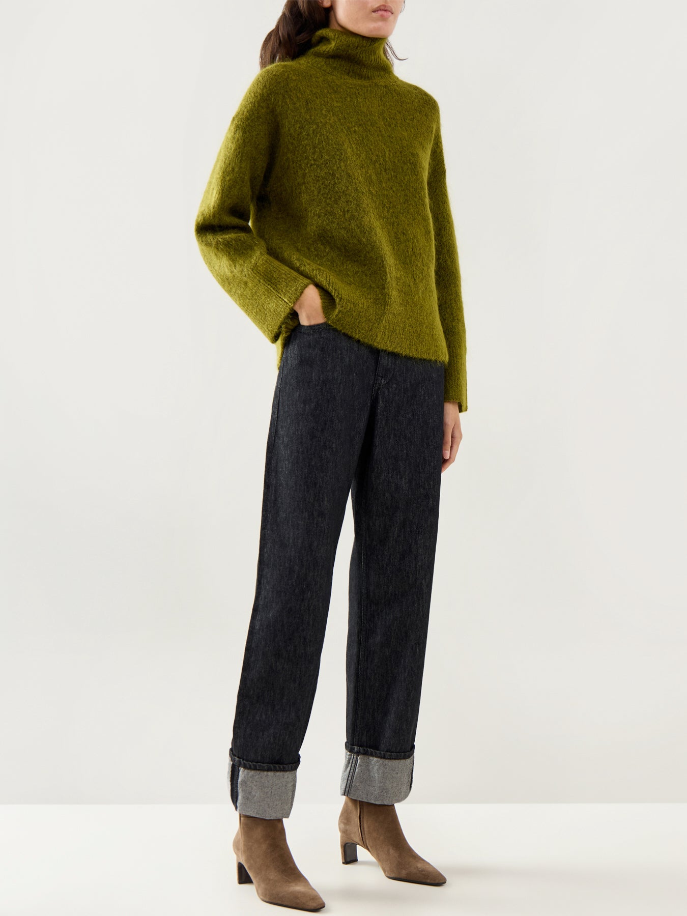 Mira High-Neck Mohair Knit Top Green