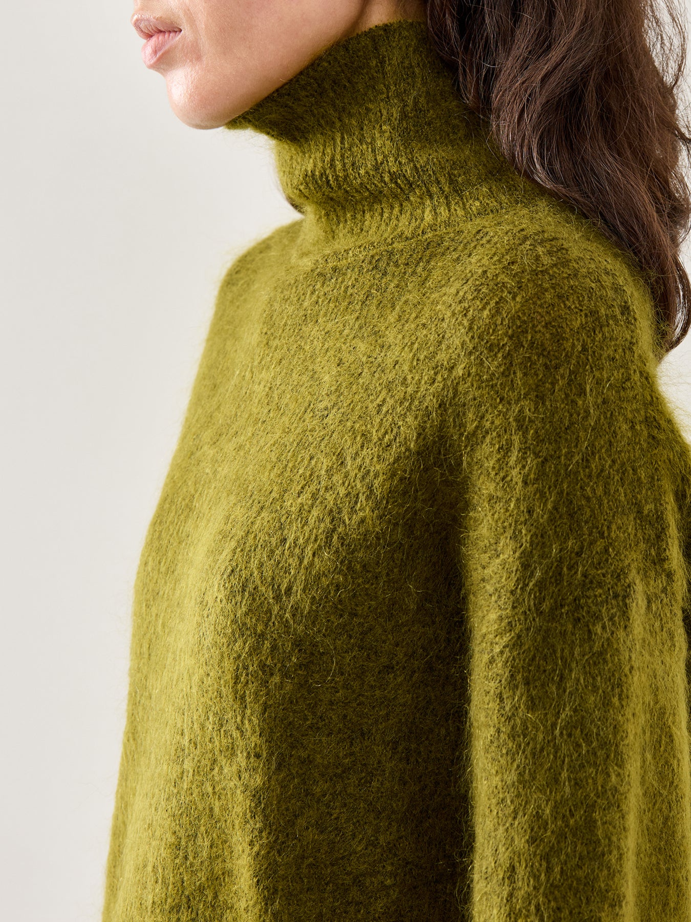 Mira High-Neck Mohair Knit Top Green