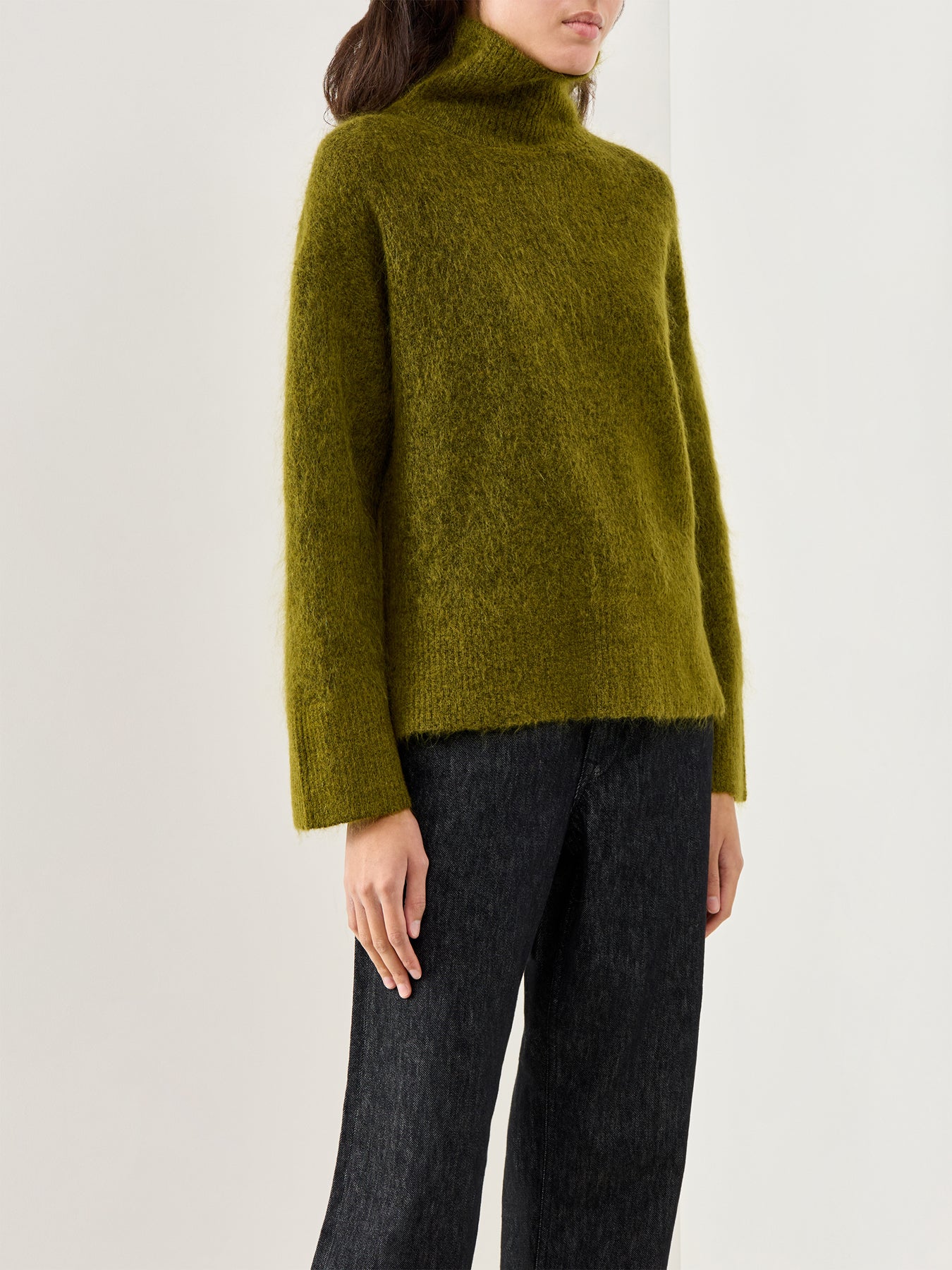 Mira High-Neck Mohair Knit Top Green