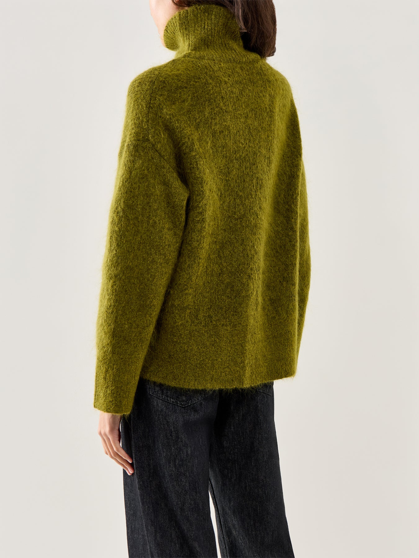 Mira High-Neck Mohair Knit Top Green