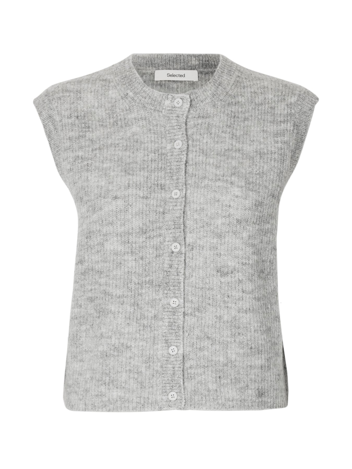 Lulu Sleeveless Button O-Neck Knit Vest Grey