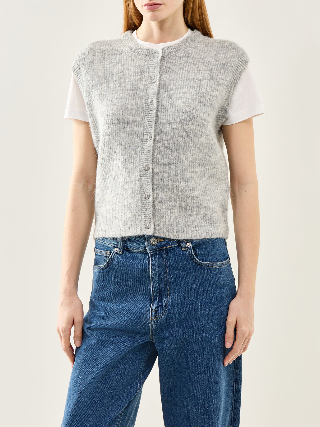 Lulu Sleeveless Button O-Neck Knit Vest Grey