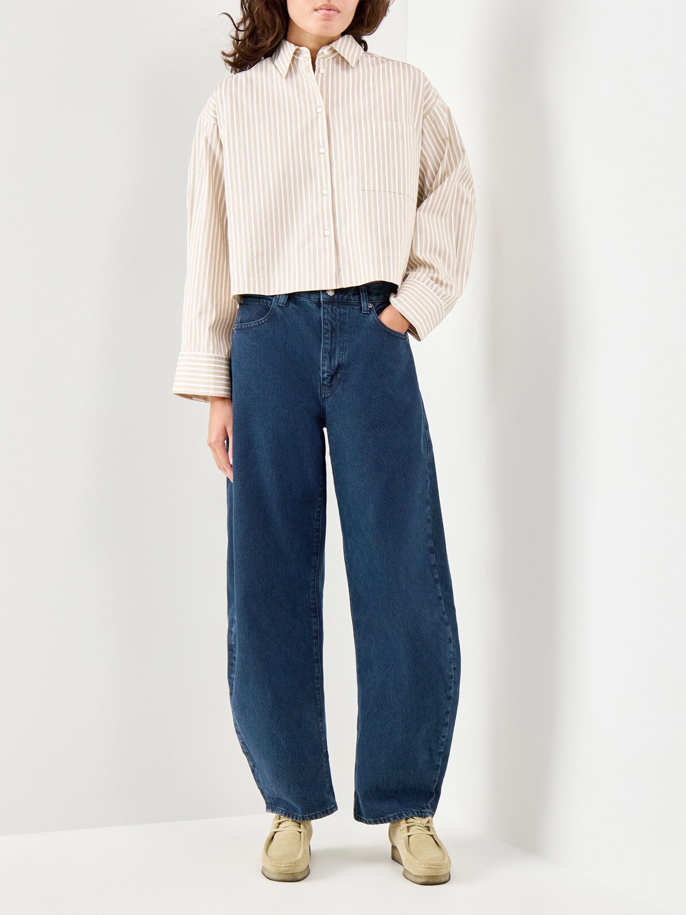 Astha Cropped Boxy Shirt Cream