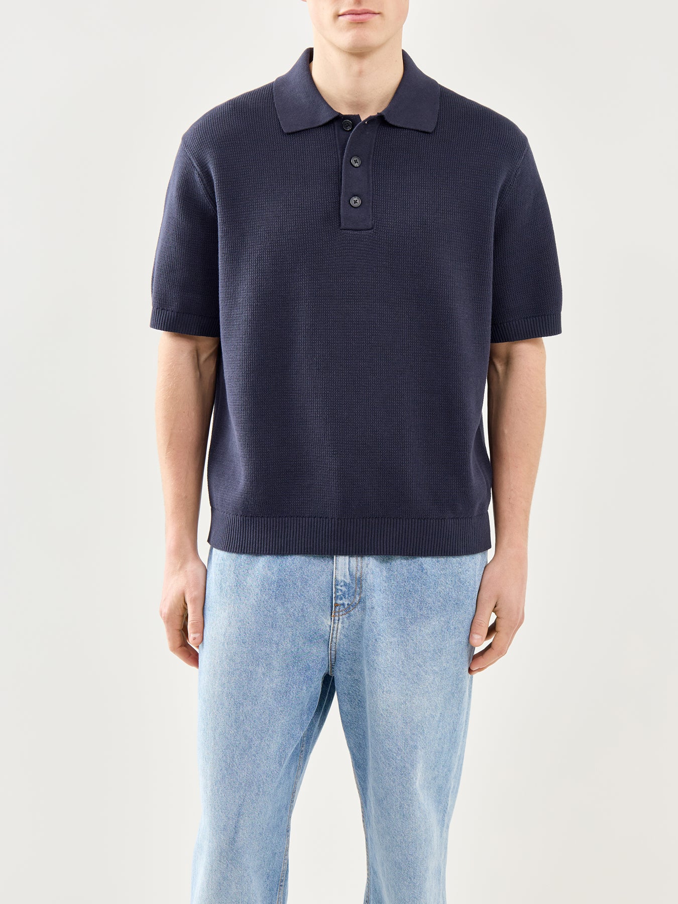 Relaxed Knit Polo Shirt Navy