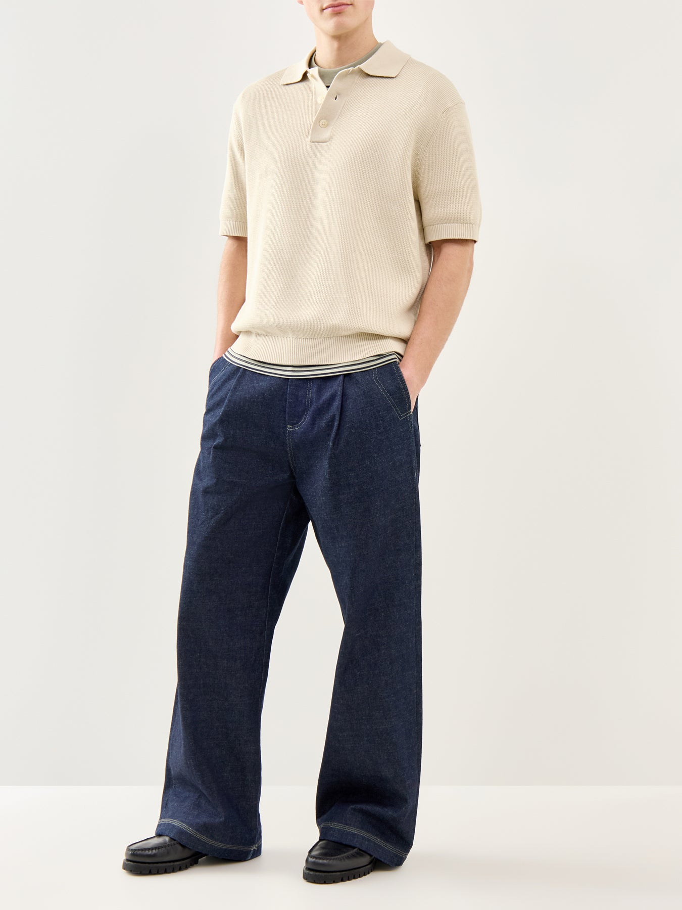 Relaxed Knit Polo Shirt Beige