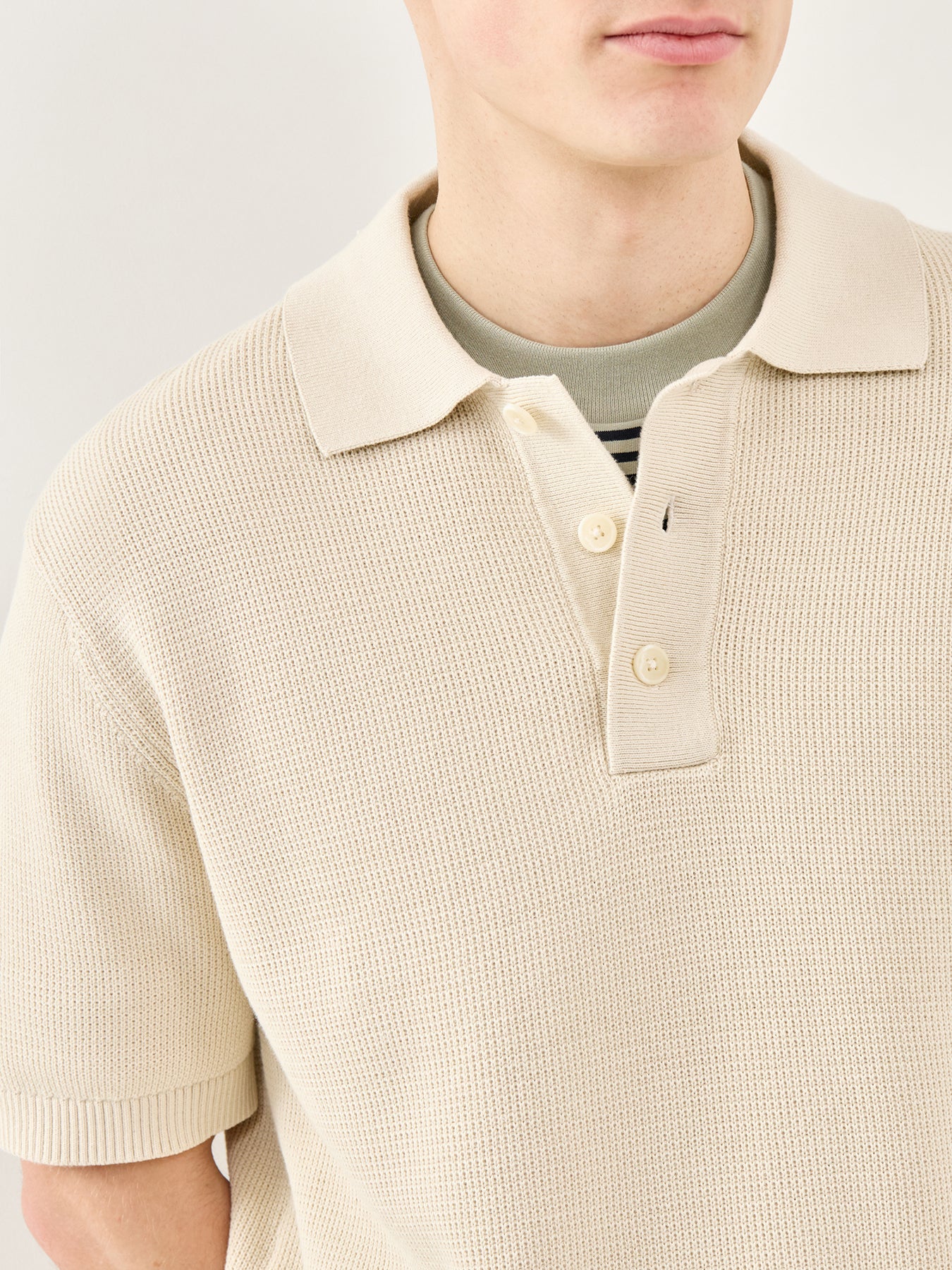 Relaxed Knit Polo Shirt Beige