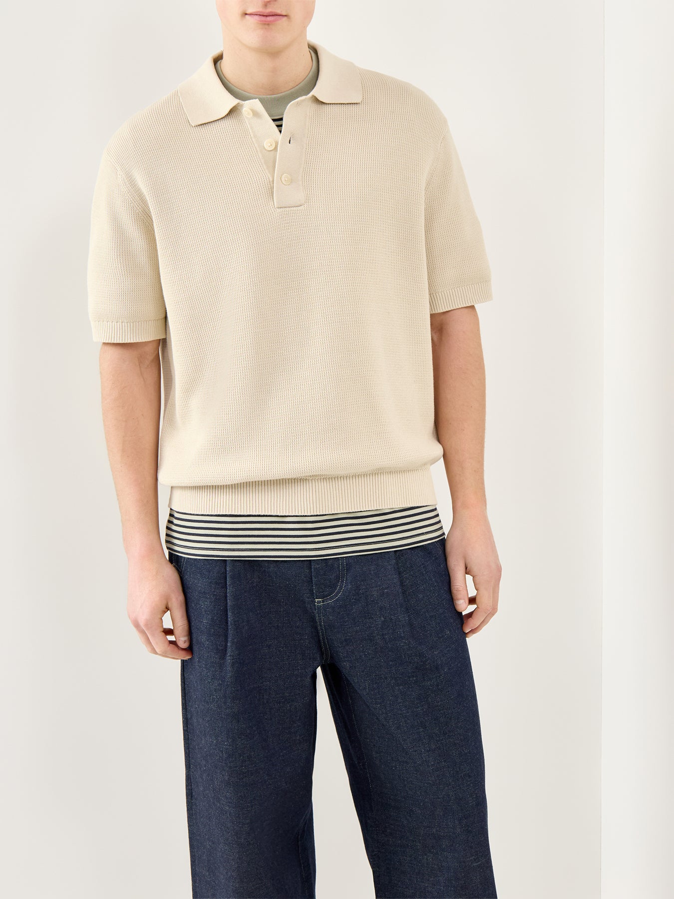 Relaxed Knit Polo Shirt Beige
