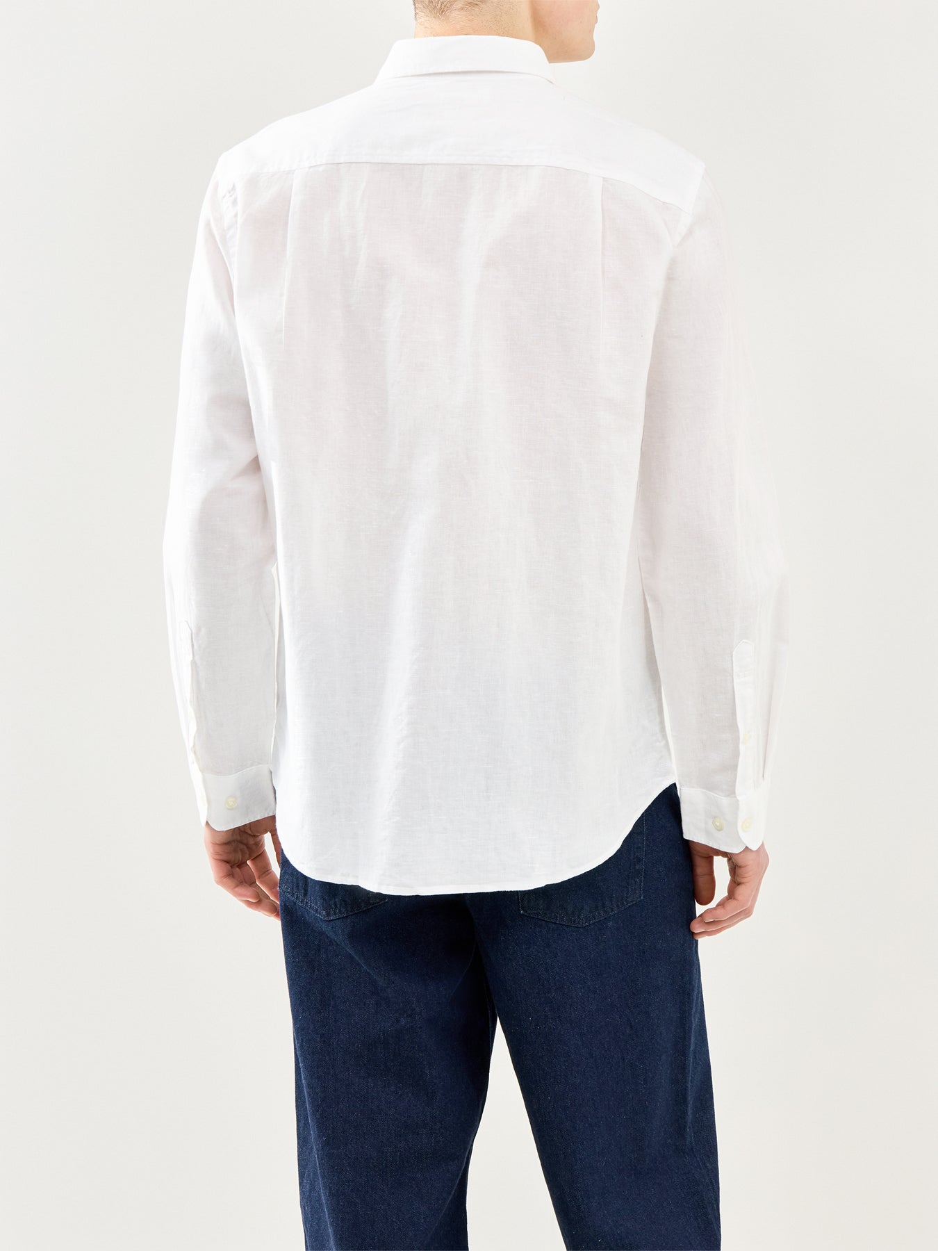 Linen-Blend Long Sleeve Shirt White