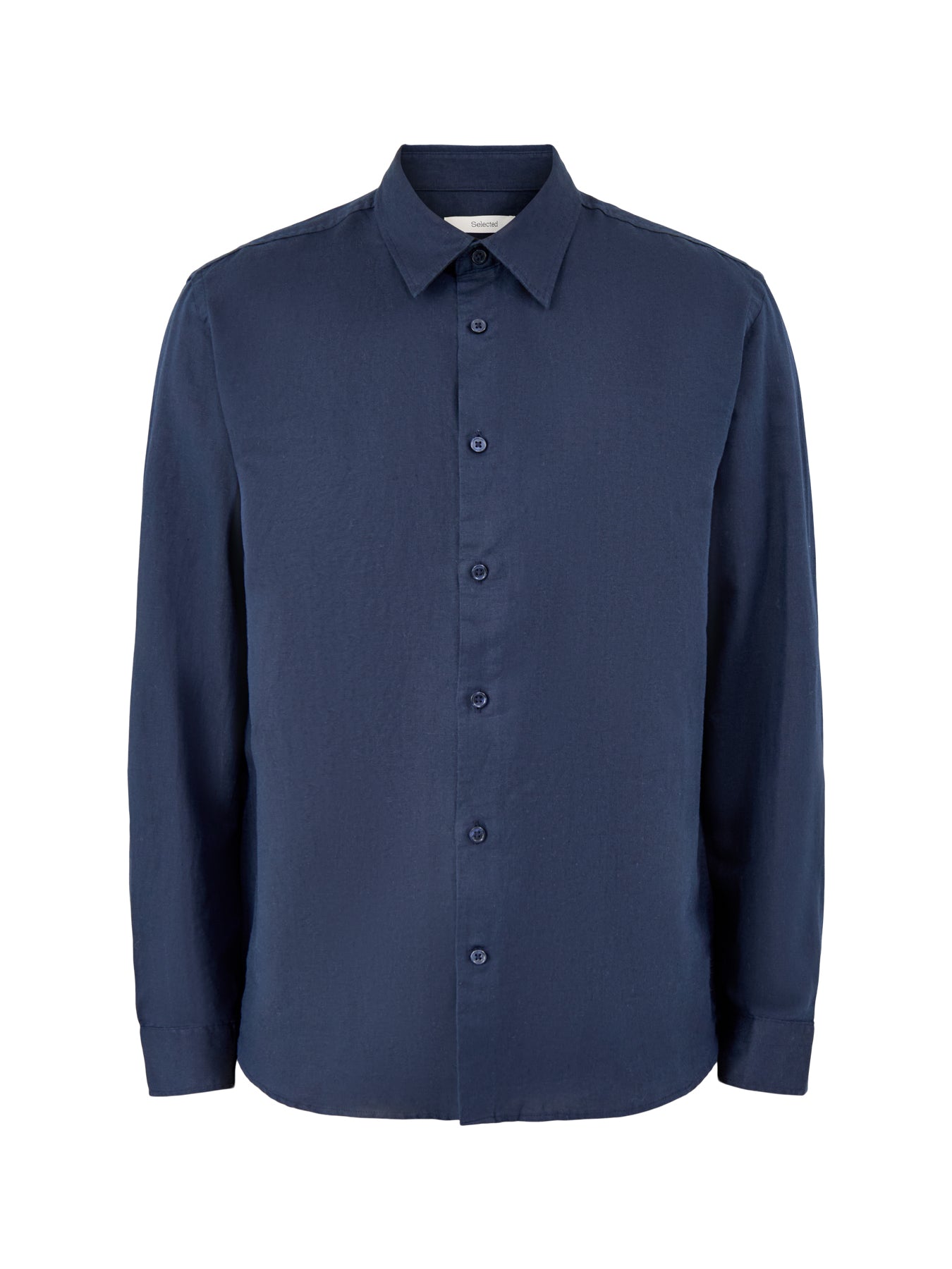 Linen-Blend Long Sleeve Shirt Navy