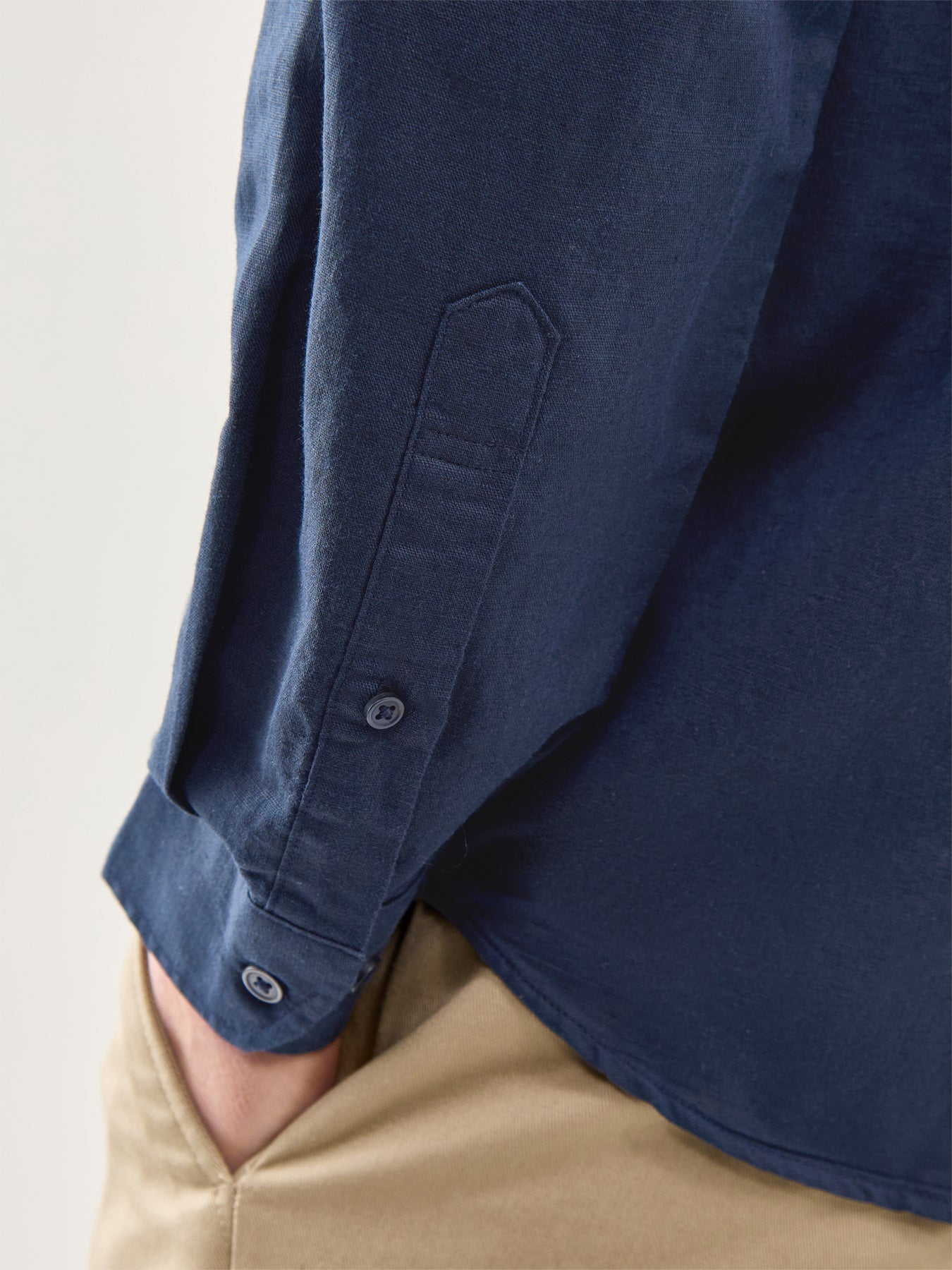 Linen-Blend Long Sleeve Shirt Navy