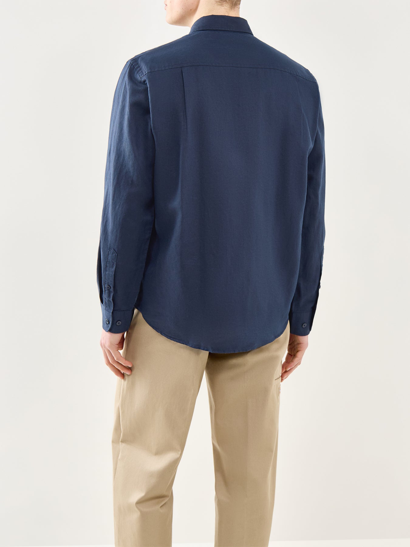Linen-Blend Long Sleeve Shirt Navy