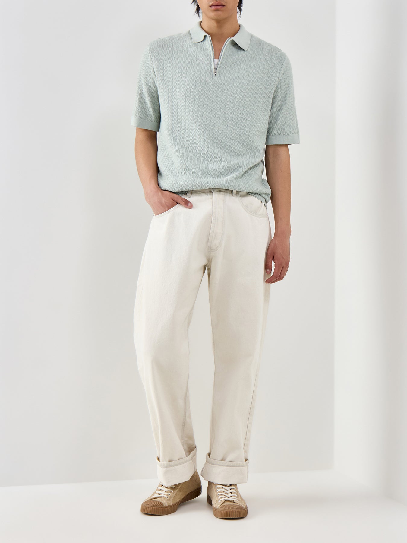 Slhcran Ss Knit Structure Zip Polo Noos