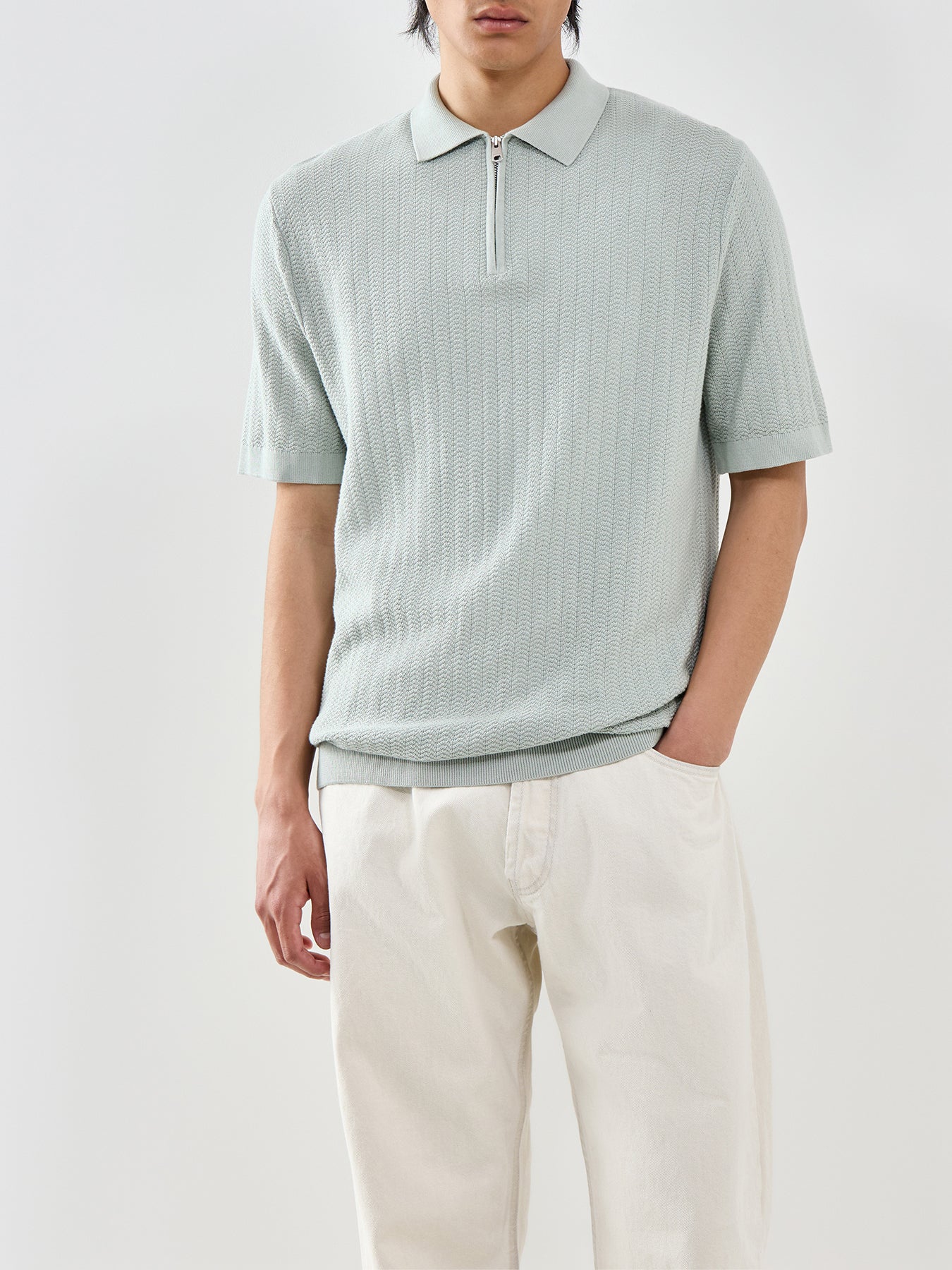 Slhcran Ss Knit Structure Zip Polo Noos