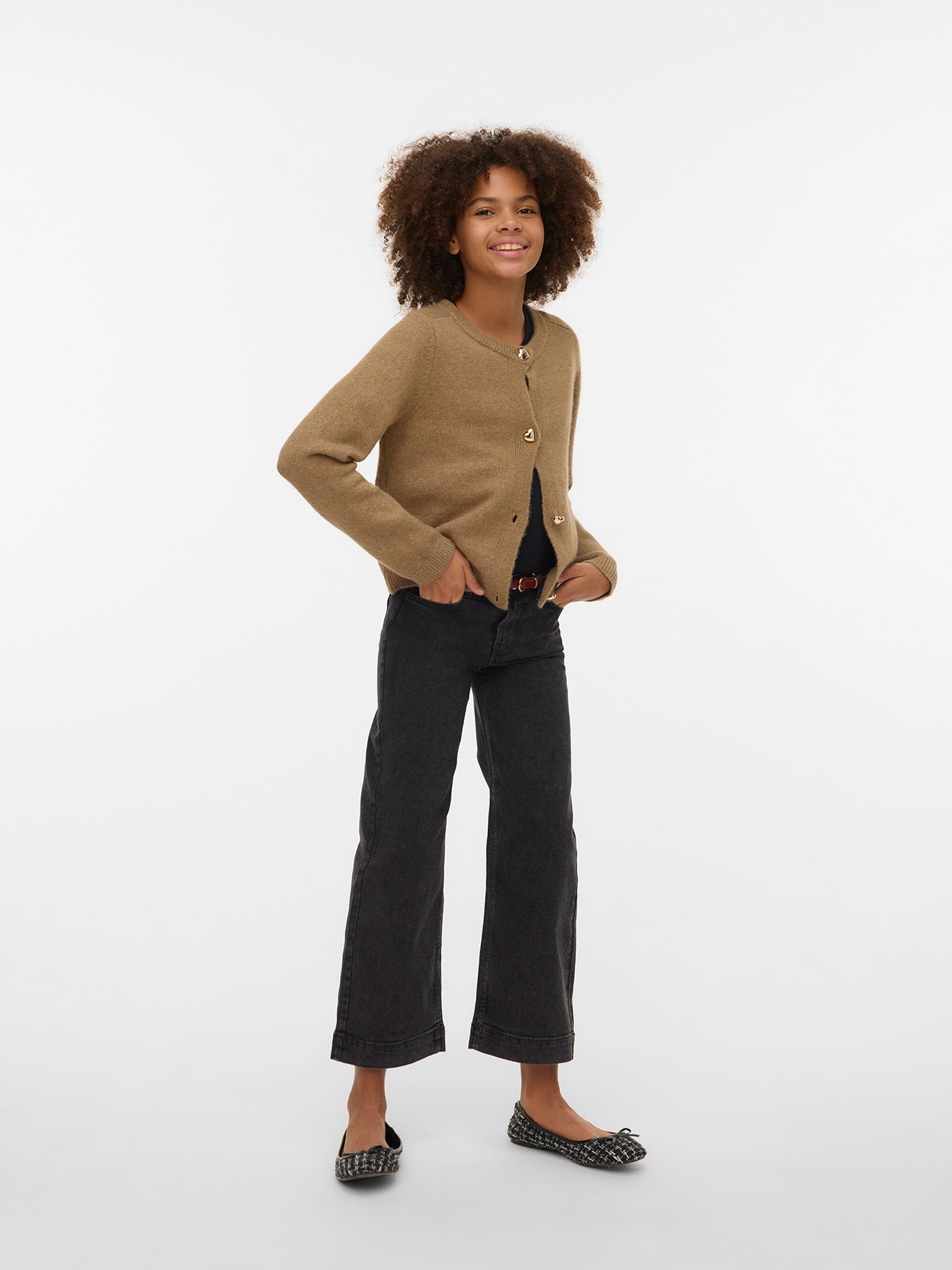 Kids' Heart Button Cardigan Brown