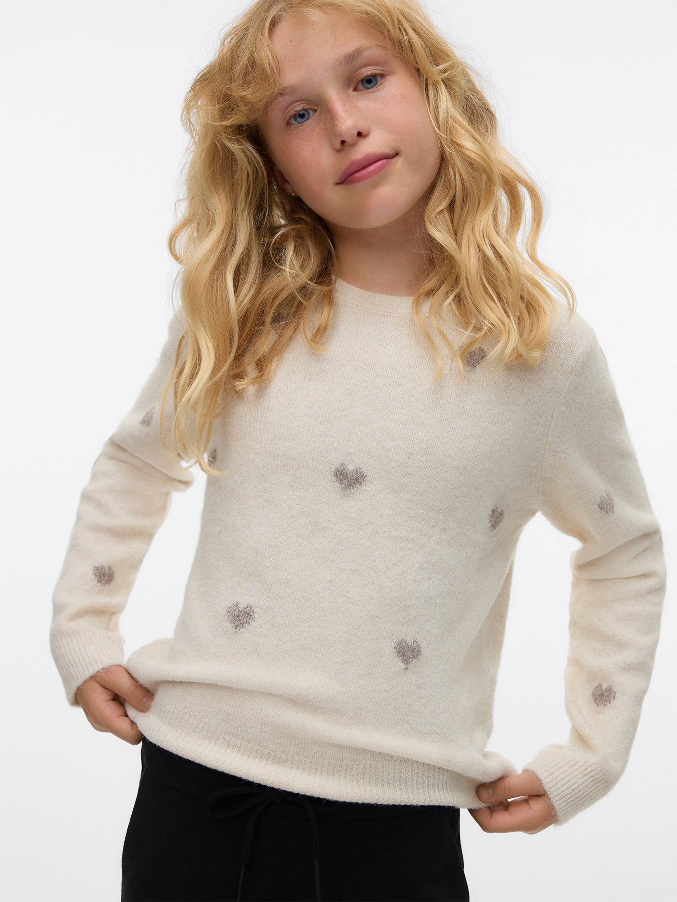 Kids’ Doffy Intarsia Long Sleeve Crew Neck Pullover Pink