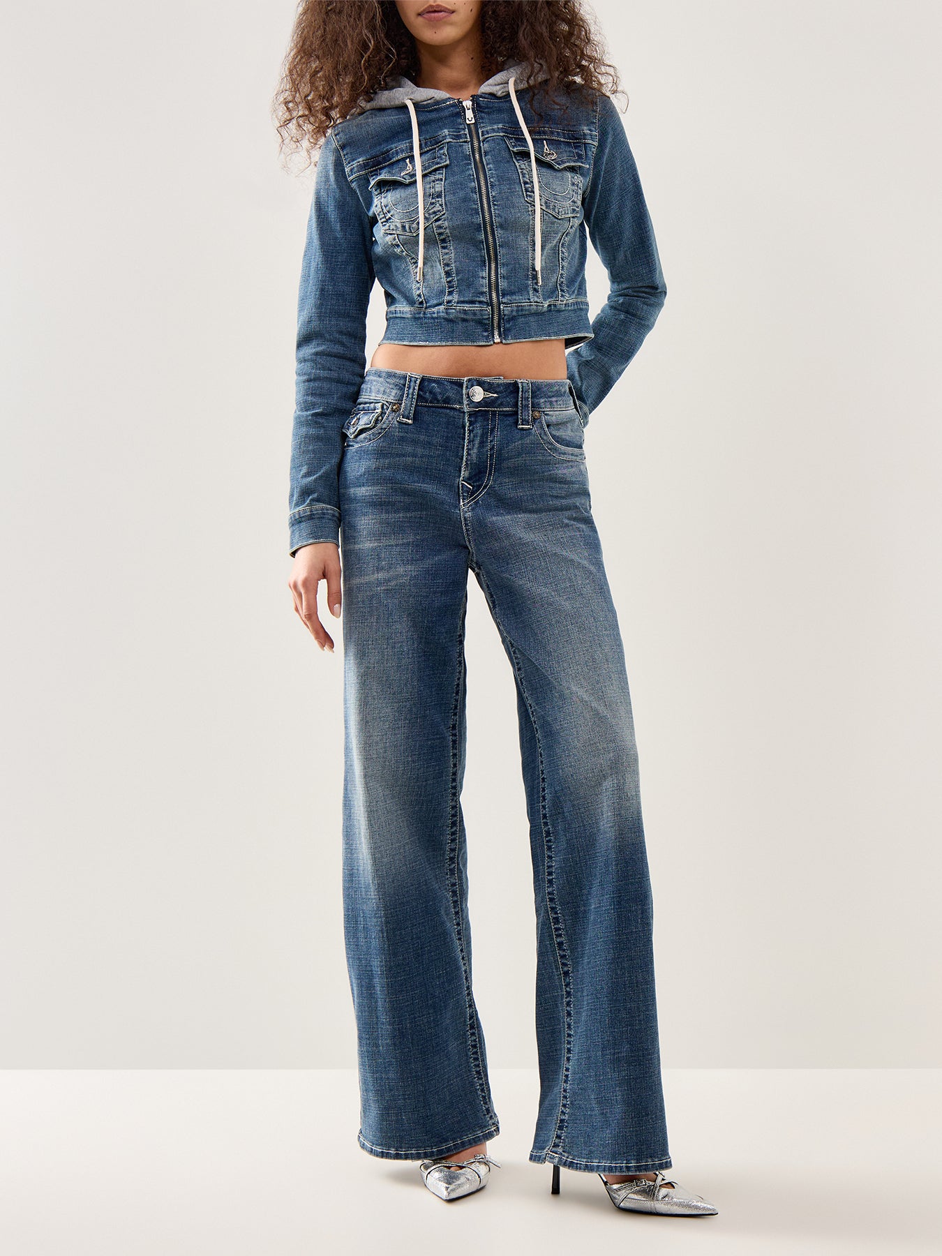 Baggy Flap Denim Trousers Blue