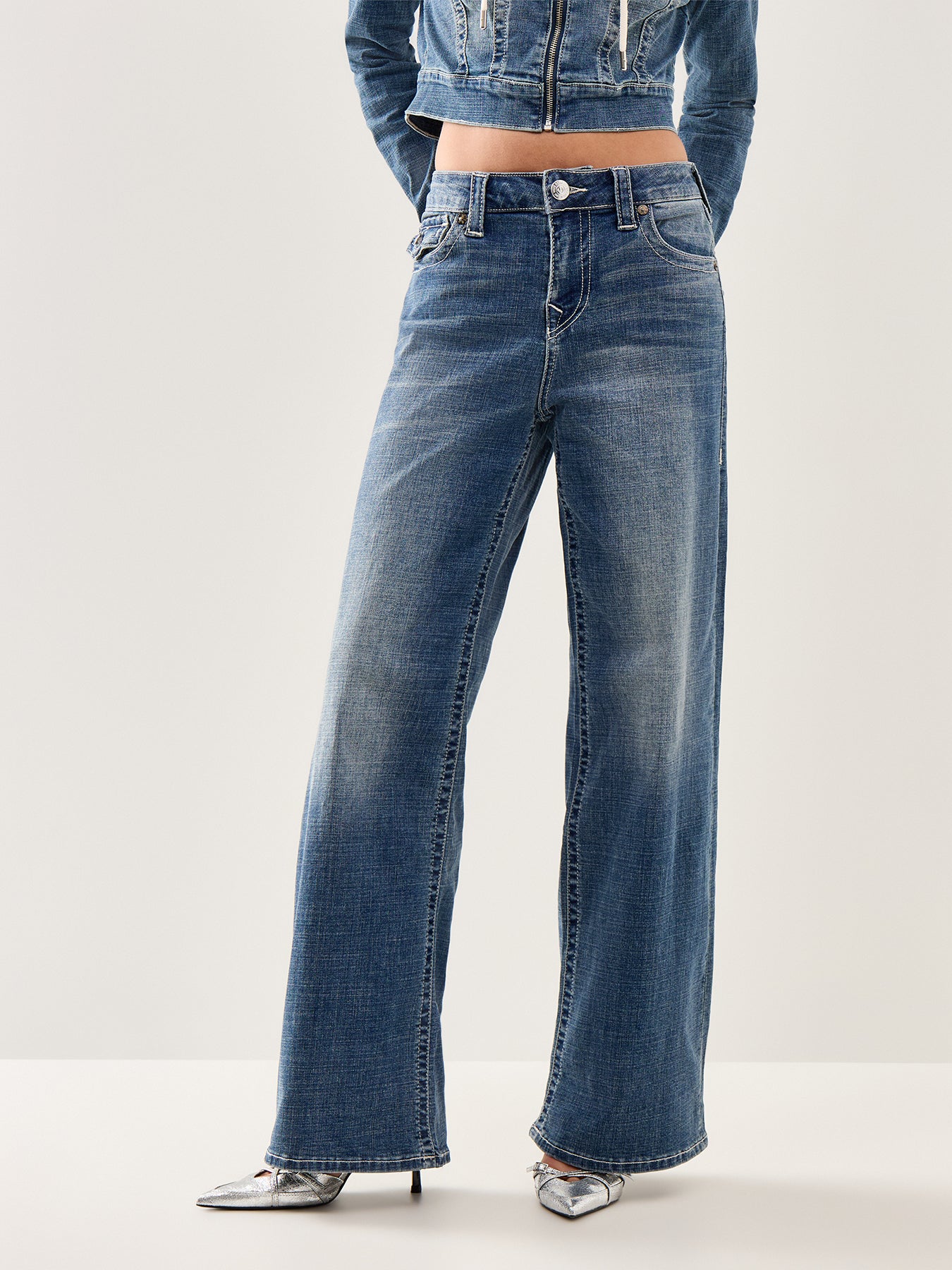 Baggy Flap Denim Trousers Blue
