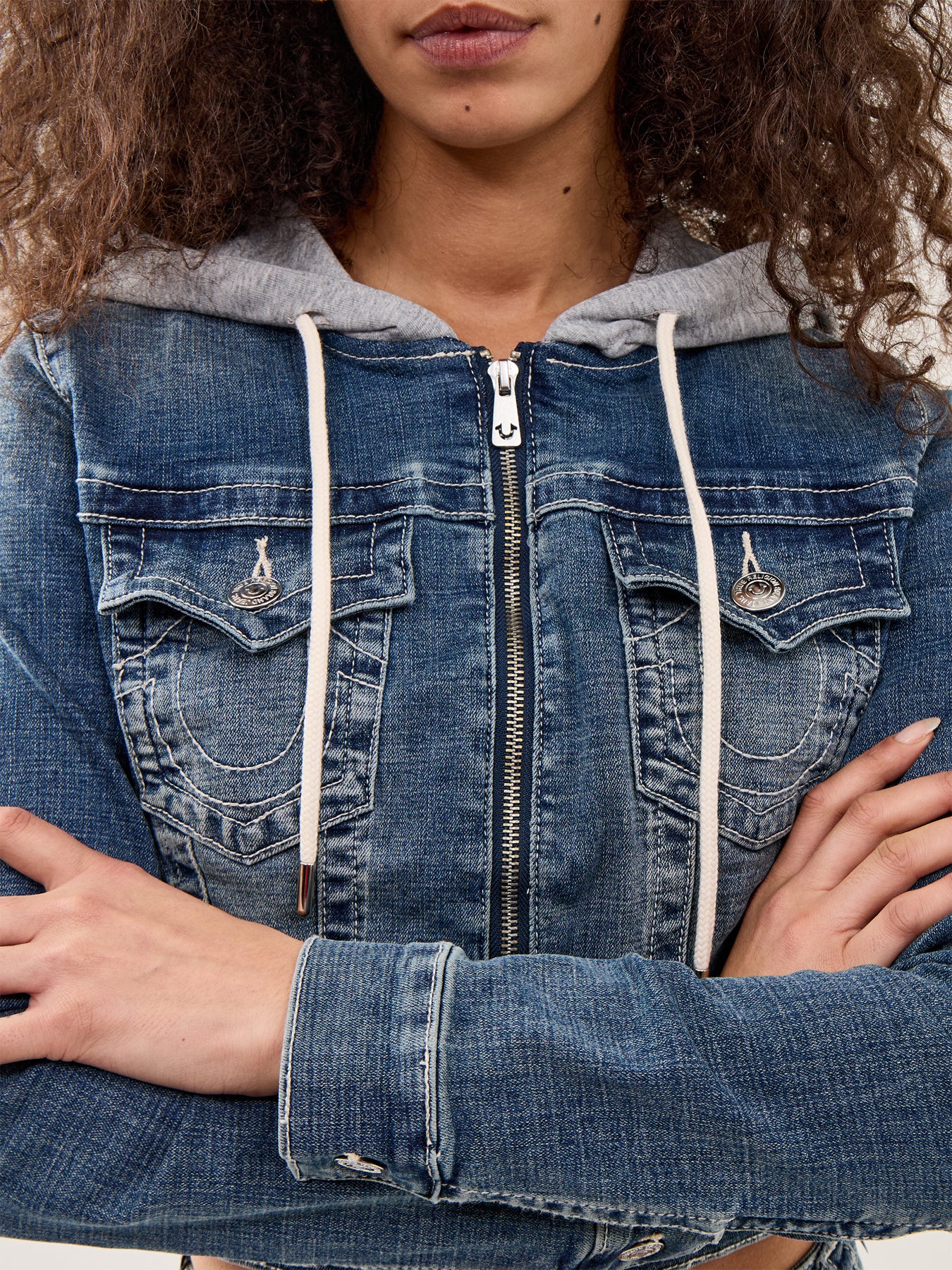 Shrunken Denim Zip Hoodie Jacket Blue
