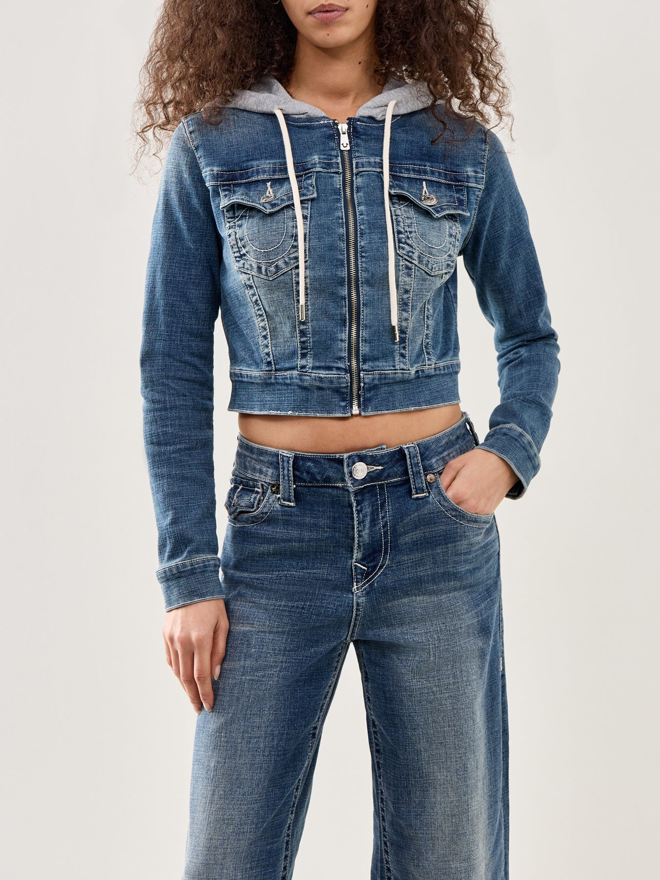 Shrunken Denim Zip Hoodie Jacket Blue