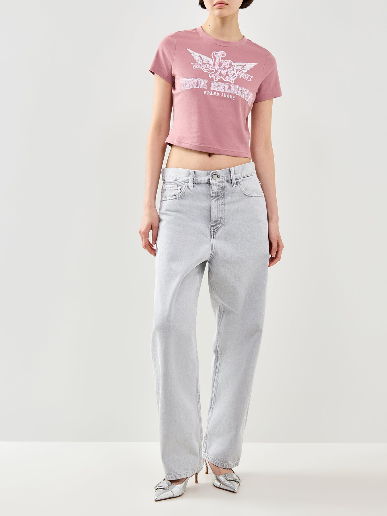 Wing Crystal Crew Neck T-Shirt Pink
