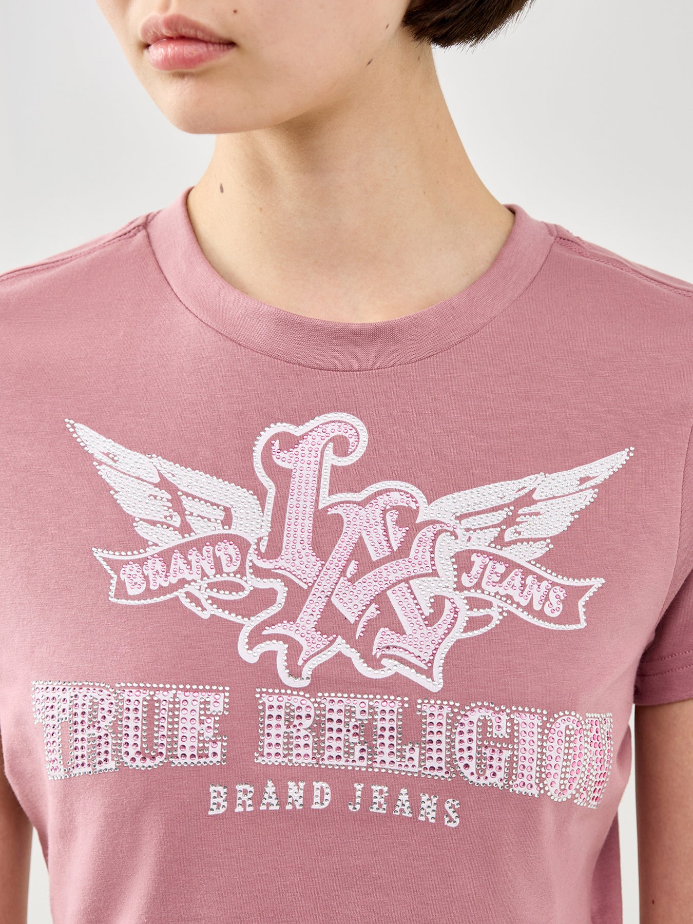 Wing Crystal Crew Neck T-Shirt Pink