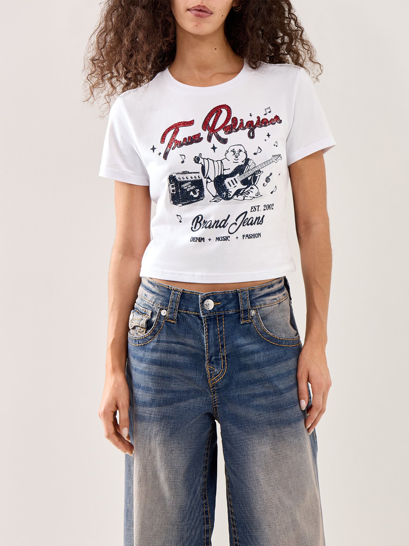 Crystal Buddha Short-Sleeve Baby Tee White