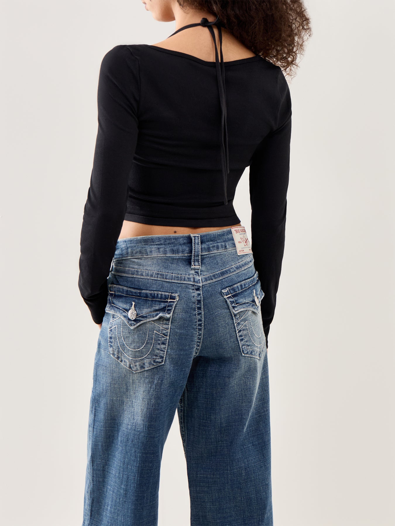 Lace-Up Rib Long-Sleeve Top Black