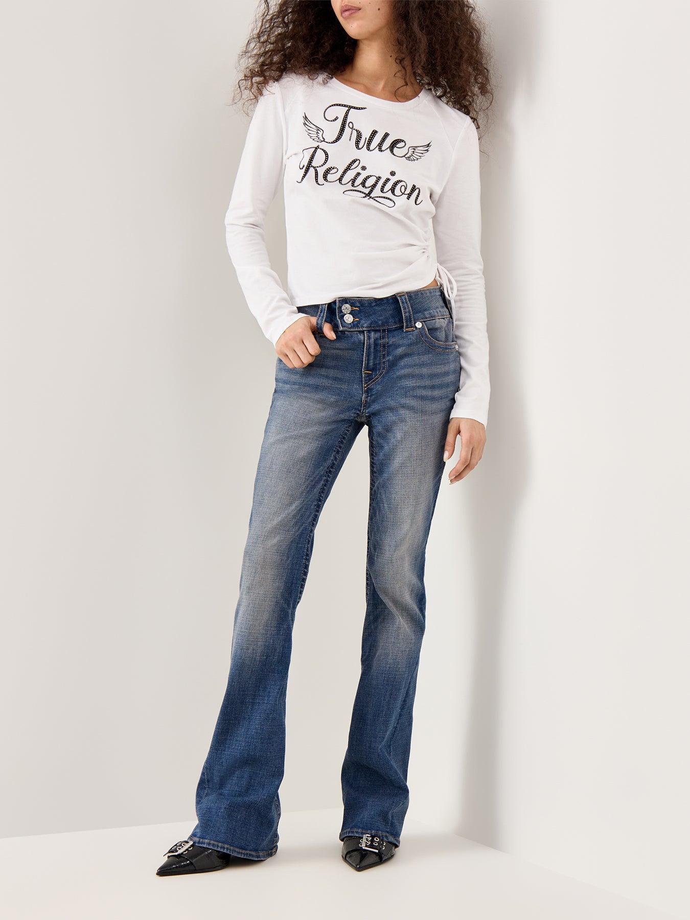 Crystal Ruch Detail Long-Sleeve Tee White