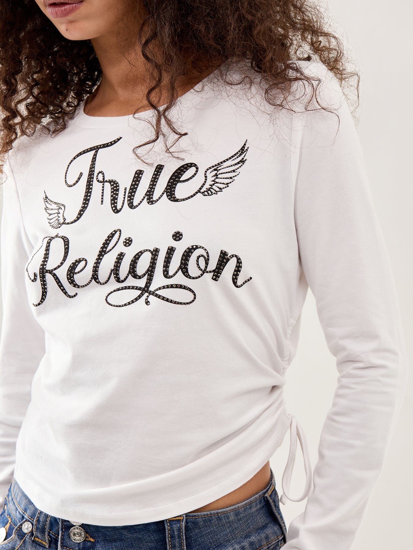Crystal Ruch Detail Long-Sleeve Tee White