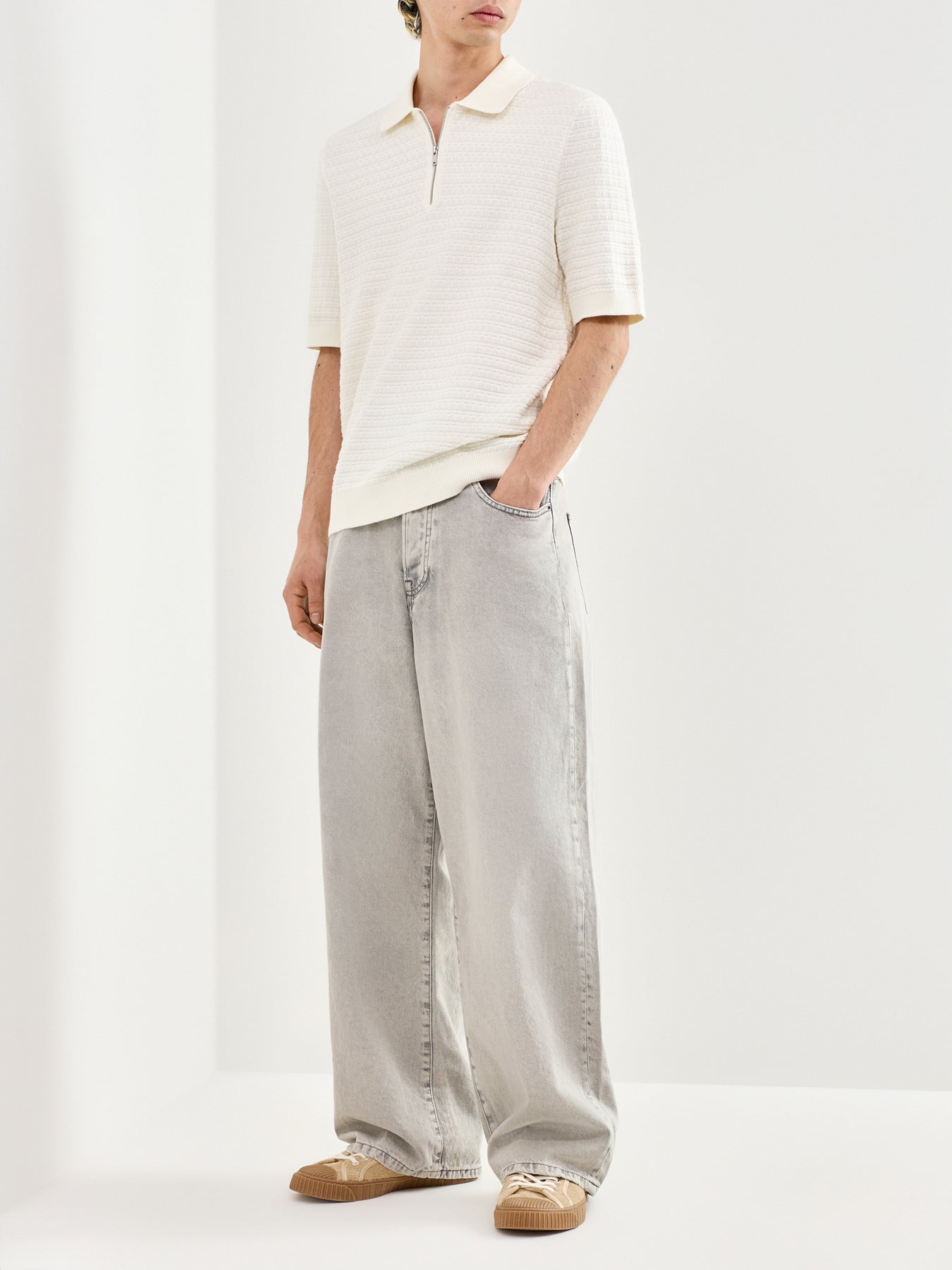 Remi Wide Leg Denim Trousers Grey