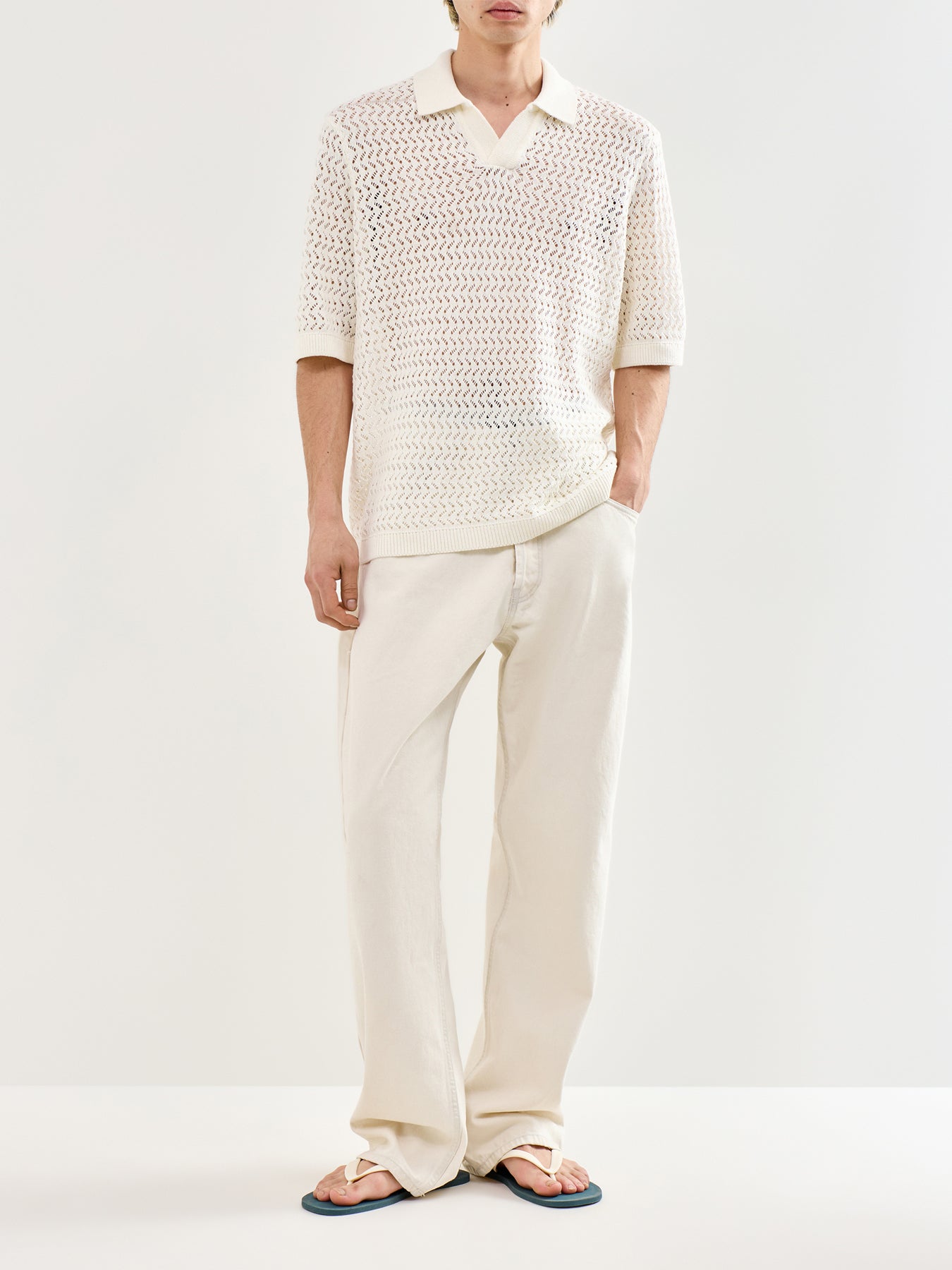 Nyle Split Polo Shirt Cream