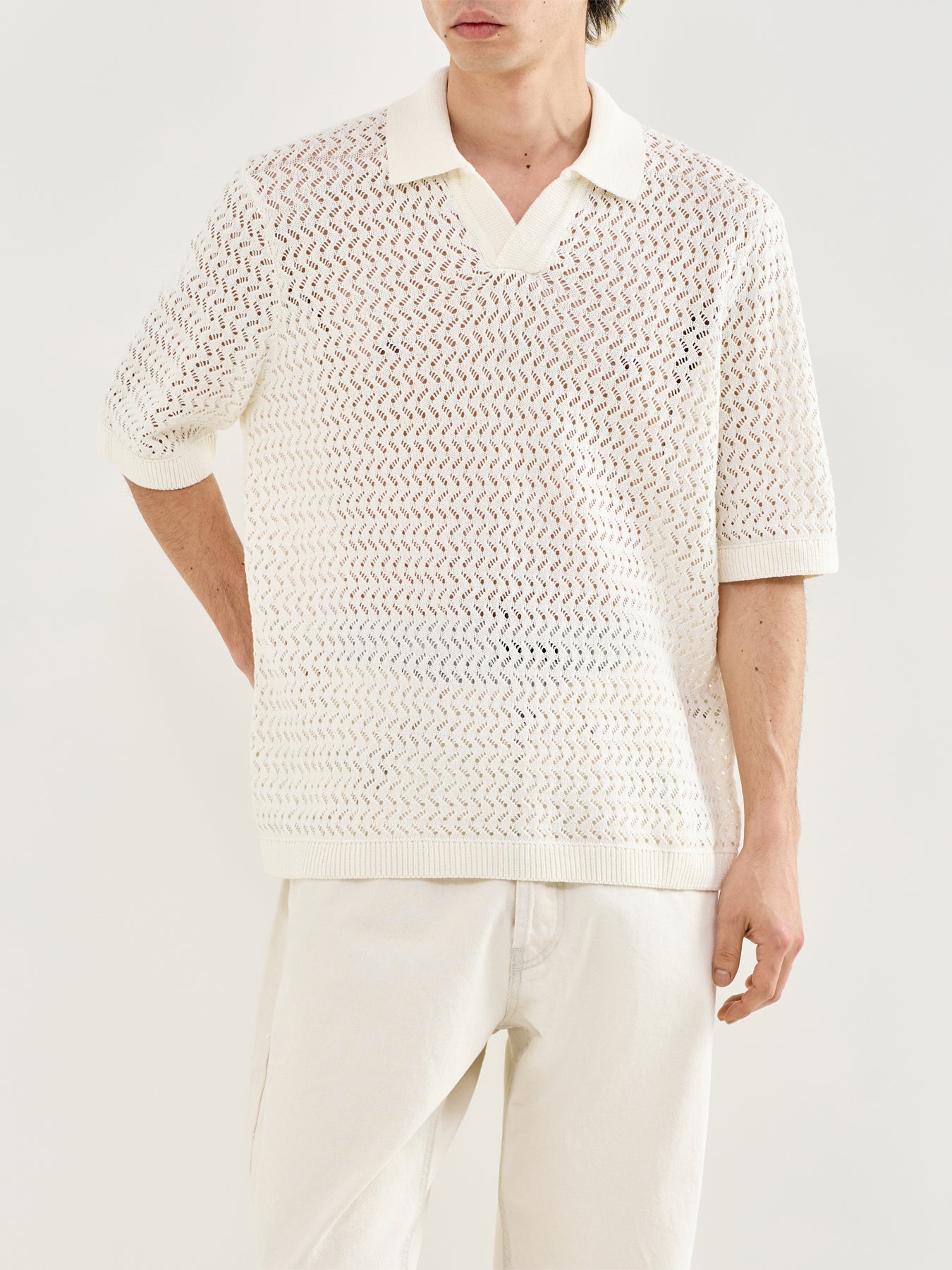 Nyle Split Polo Shirt Cream