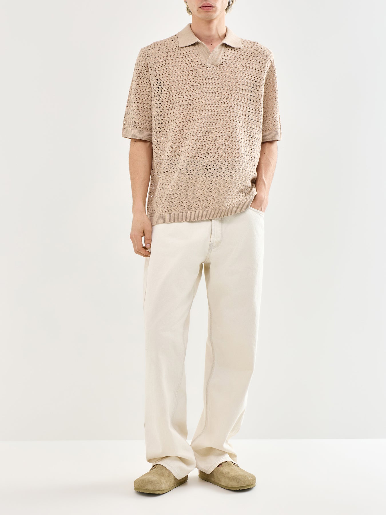 Nyle Split Polo Shirt Beige
