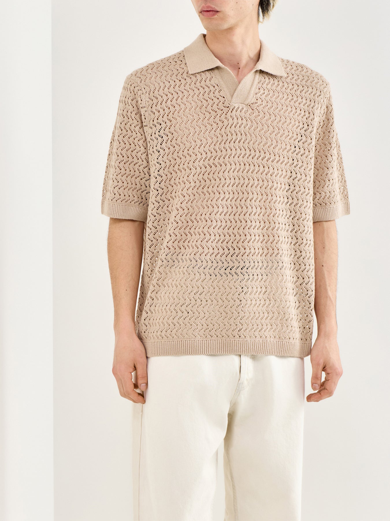 Nyle Split Polo Shirt Beige