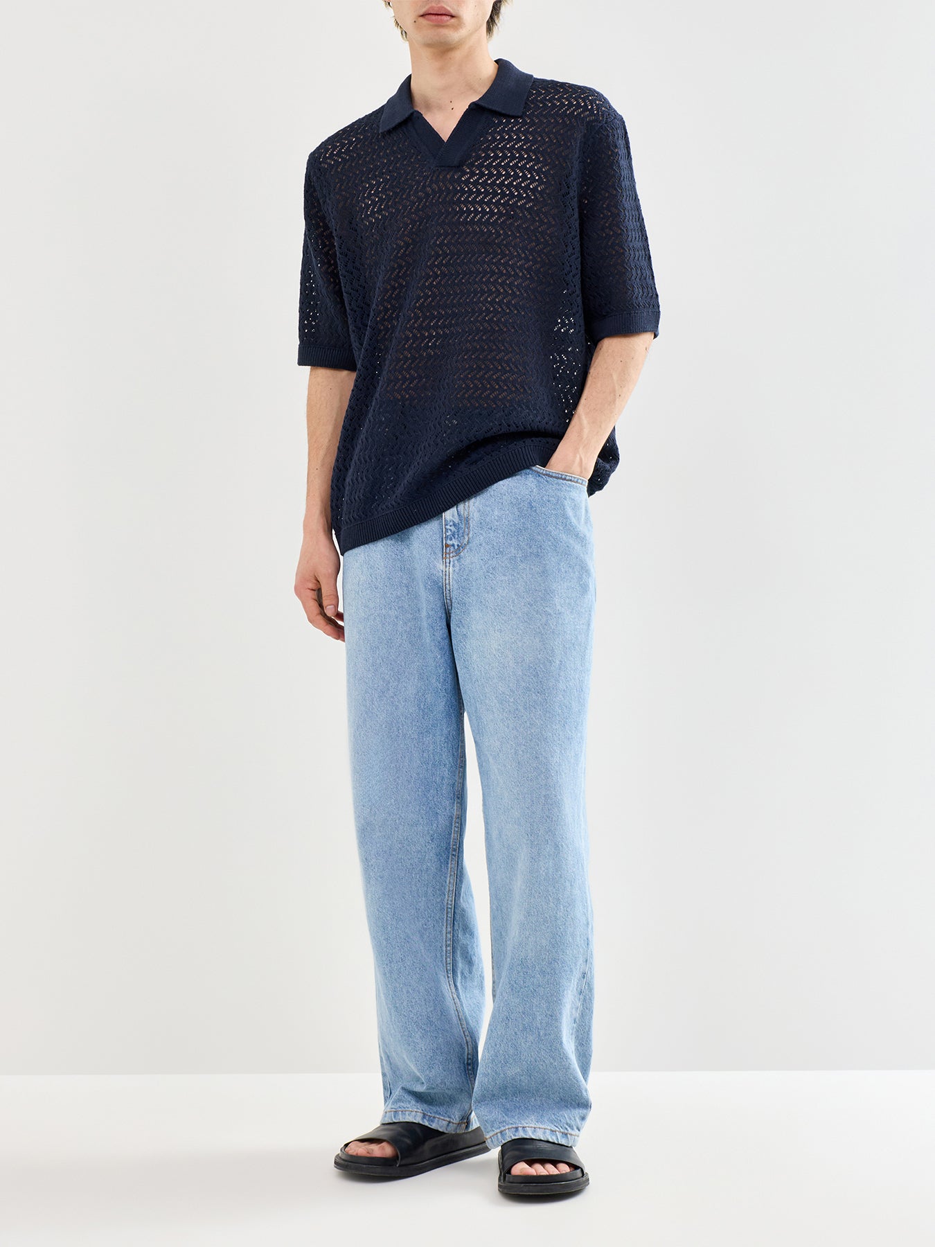 Nyle Split Polo Shirt Navy