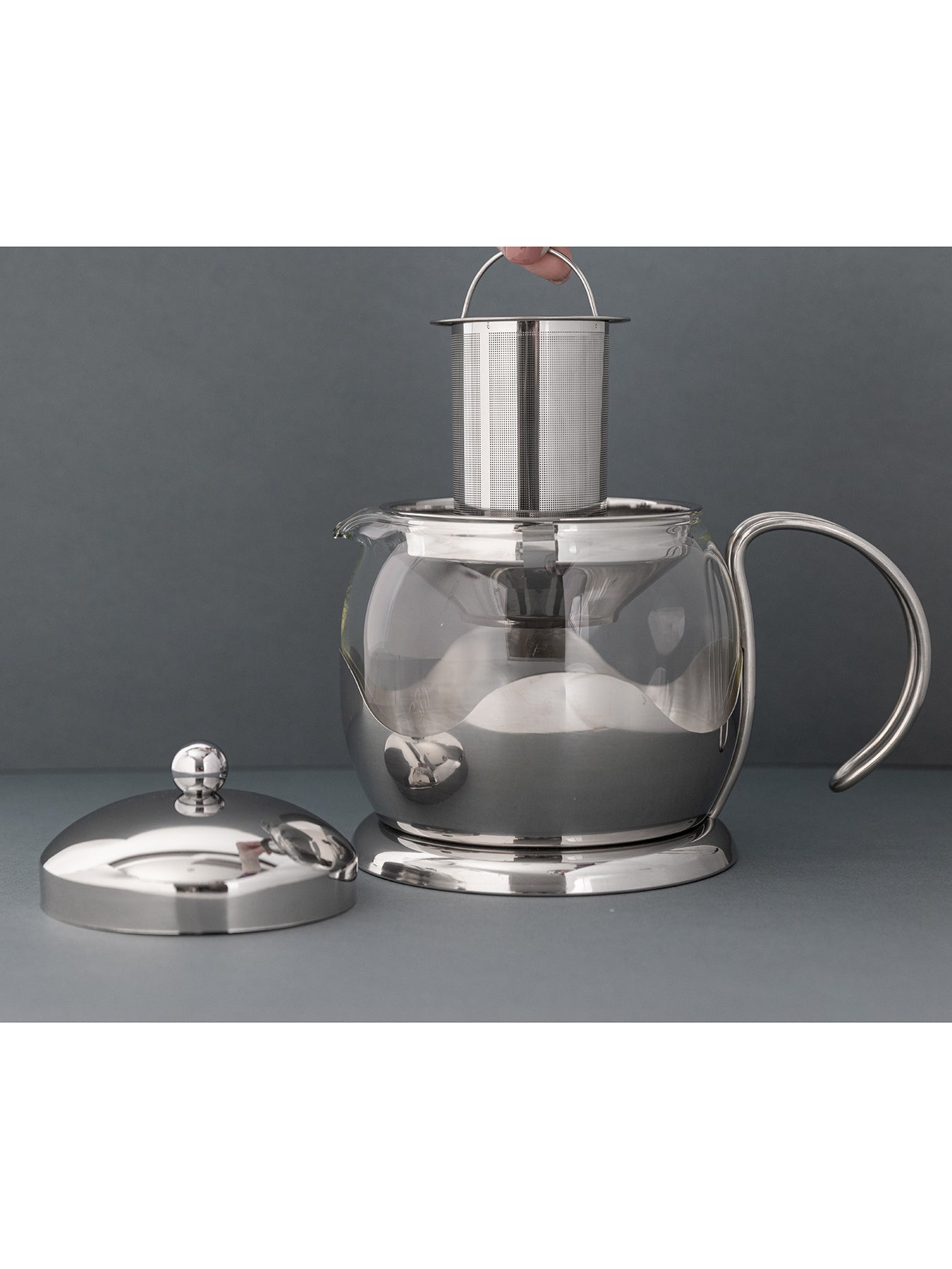 Izmir Glass Infuser Teapot 4 Cup Silver