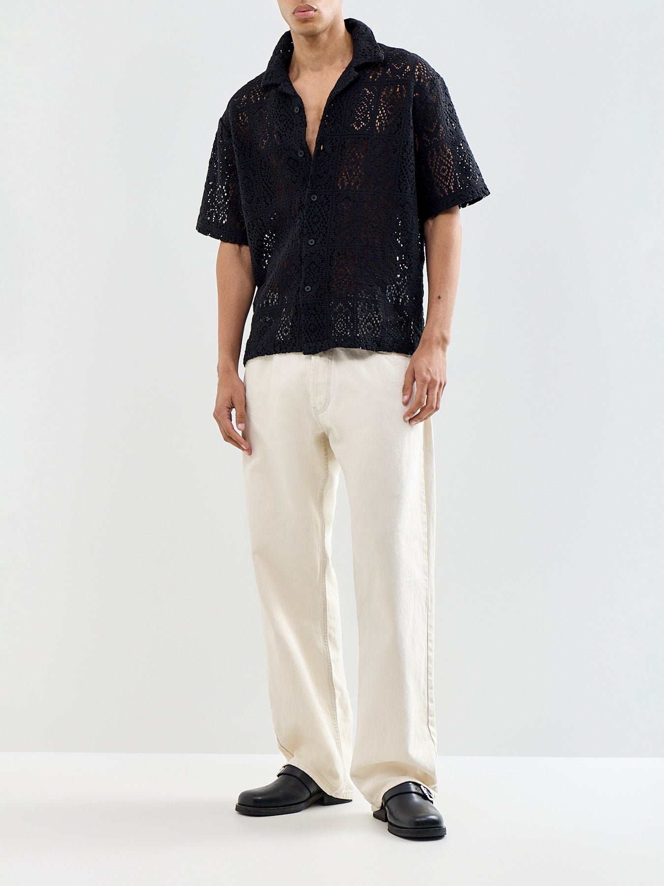 Avon Crochet Resort Shirt Black