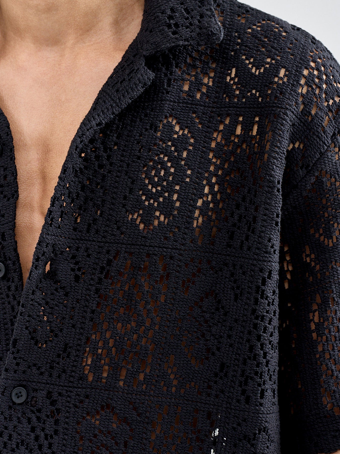 Avon Crochet Resort Shirt Black