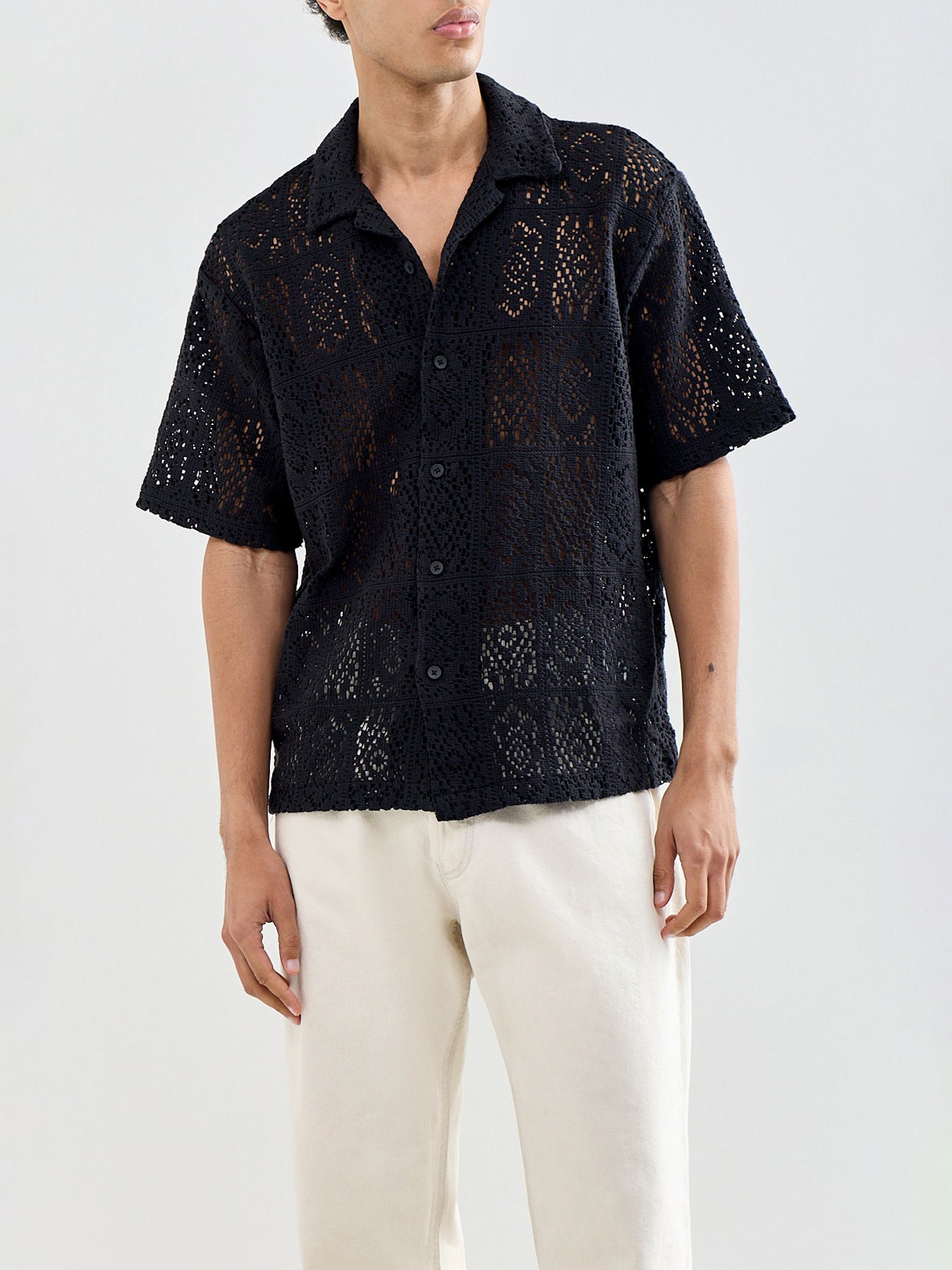 Avon Crochet Resort Shirt Black