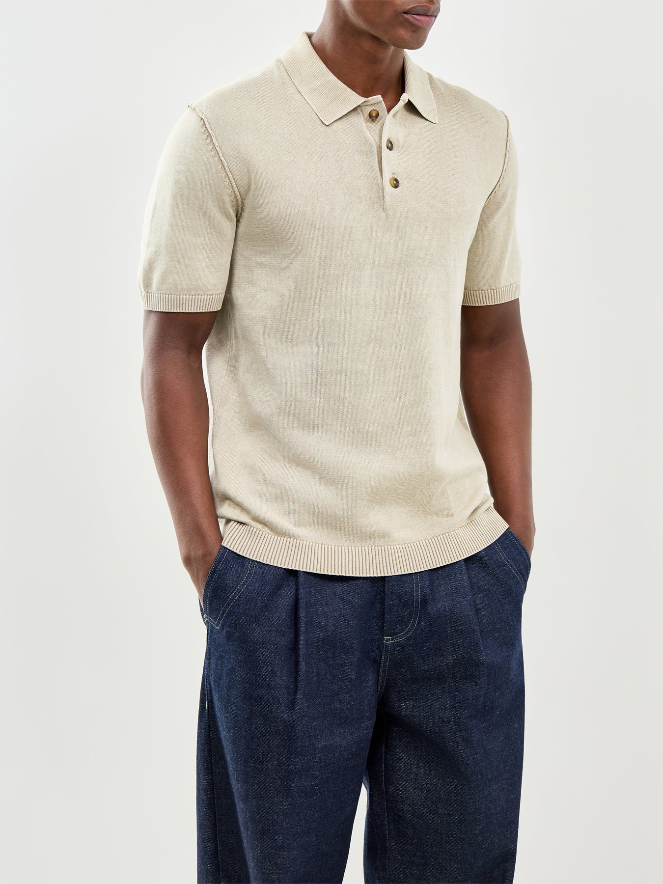 Garson Short Sleeve Knit Polo Shirt Beige