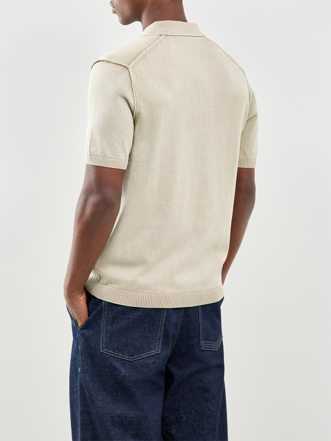 Garson Short Sleeve Knit Polo Shirt Beige