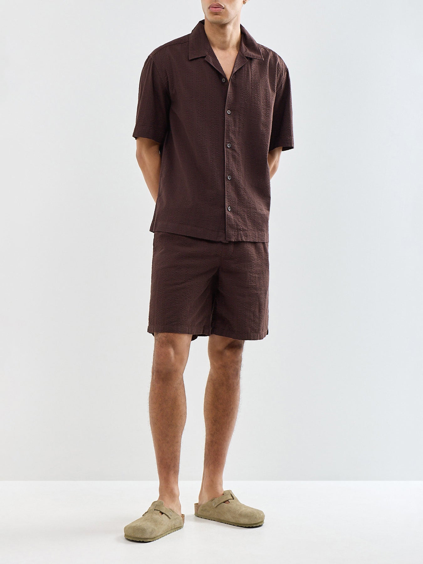 Seersucker Resort Shirt Brown