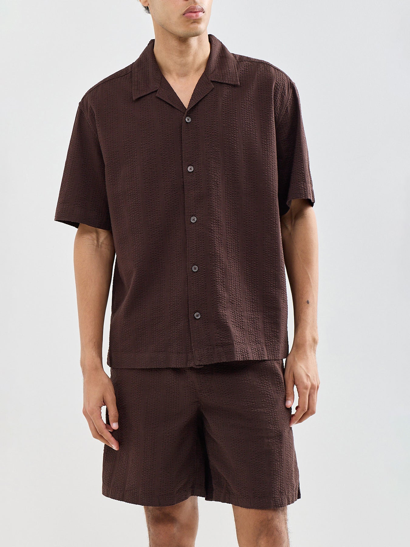 Seersucker Resort Shirt Brown