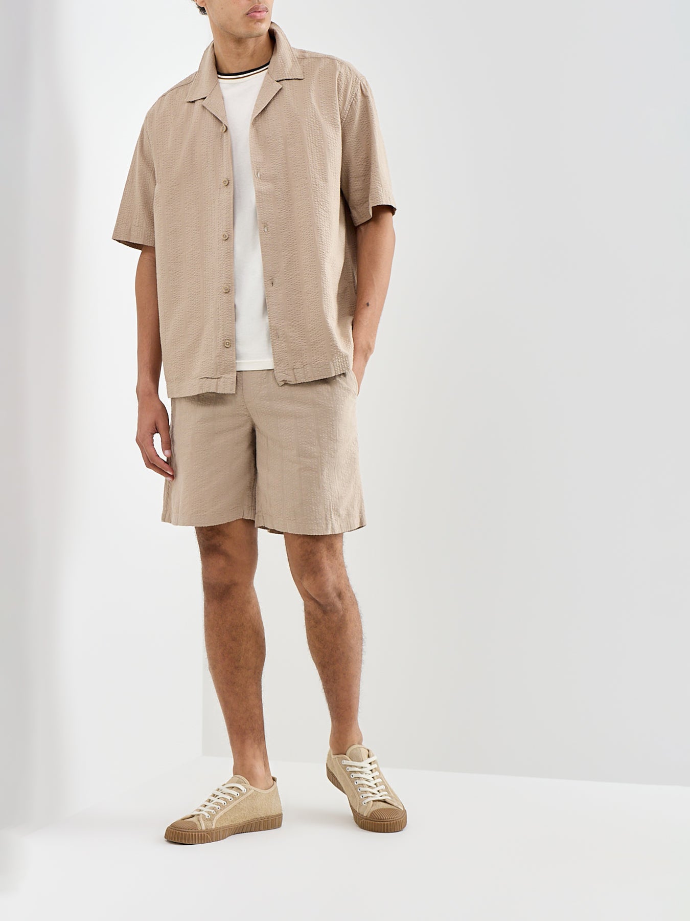 Seersucker Resort Shirt Beige