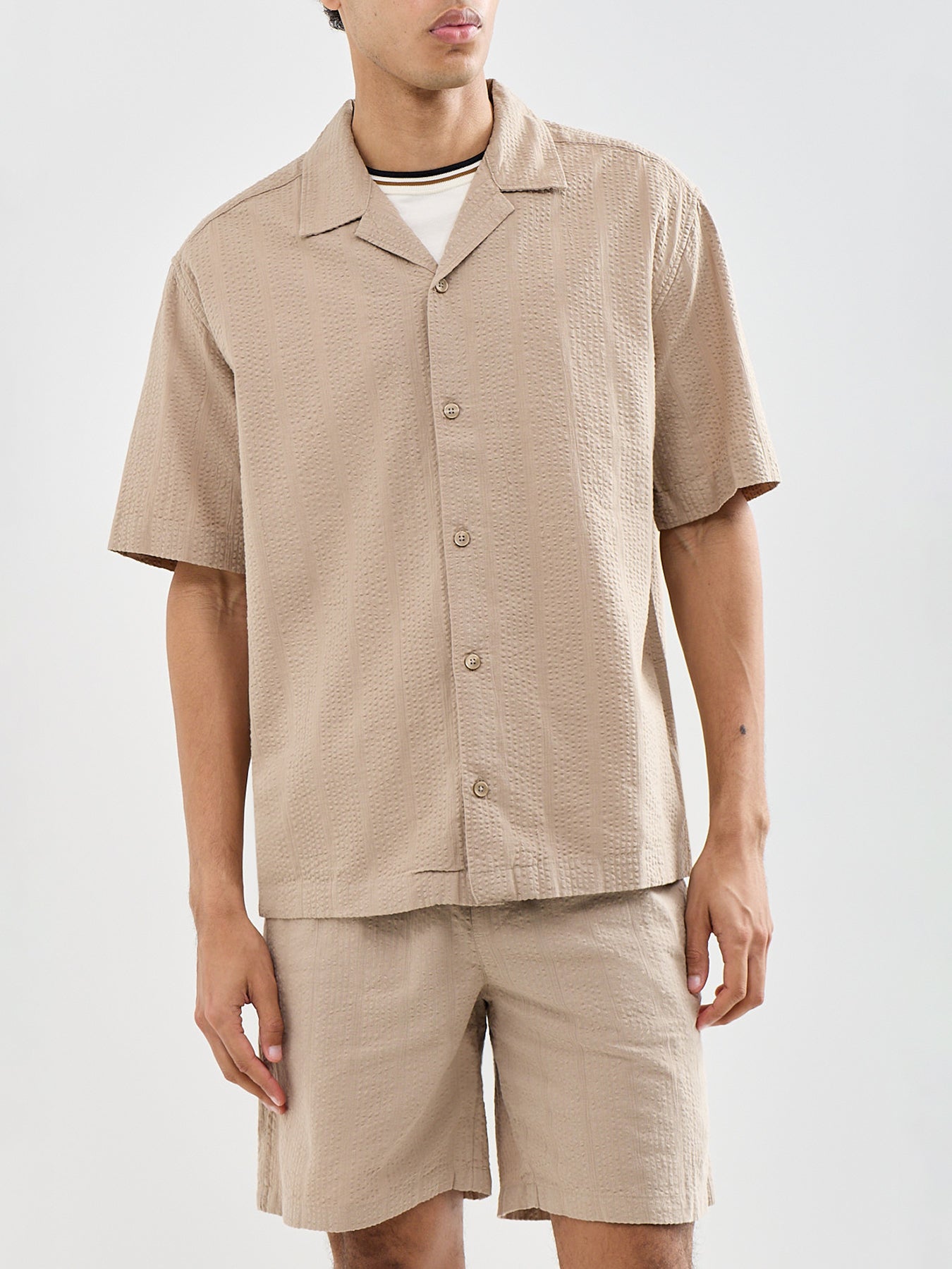 Seersucker Resort Shirt Beige